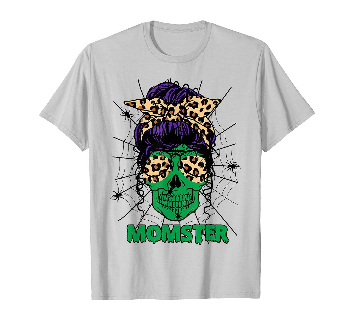 Momster Mom Halloween Costume Leopard Messy Bun T-Shirt