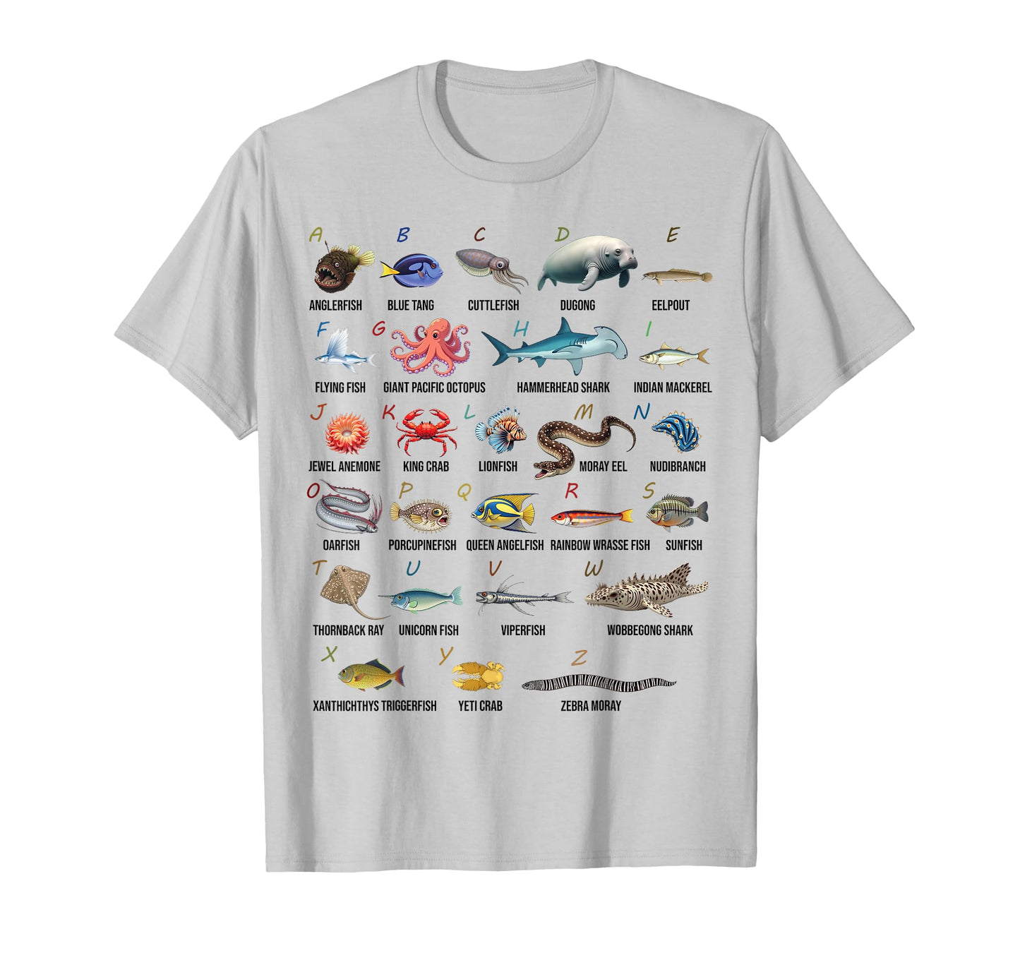 A-Z Ocean Life Alphabet Marine Creatures Exploration T-Shirt