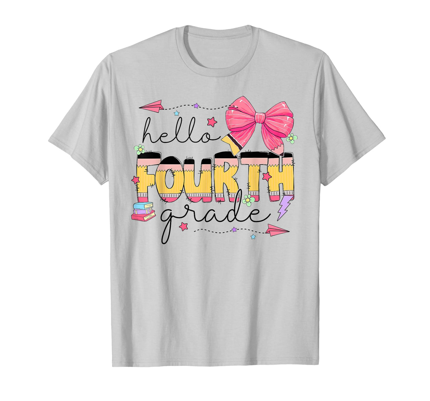 Back To School Hello Fourth Grade Teacher Coquette Bow T-Shirt