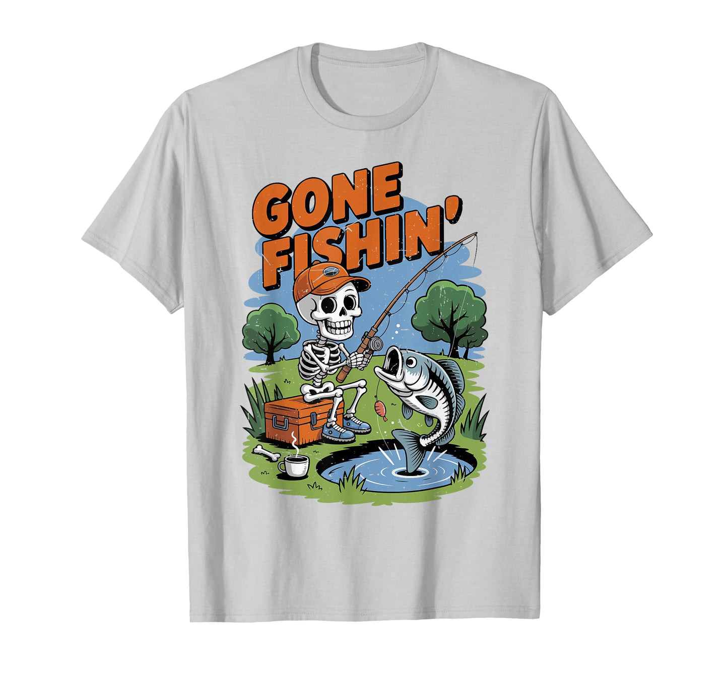 Youth Boy Gone Fishing Skeleton Halloween Bass Fish Toddler T-Shirt