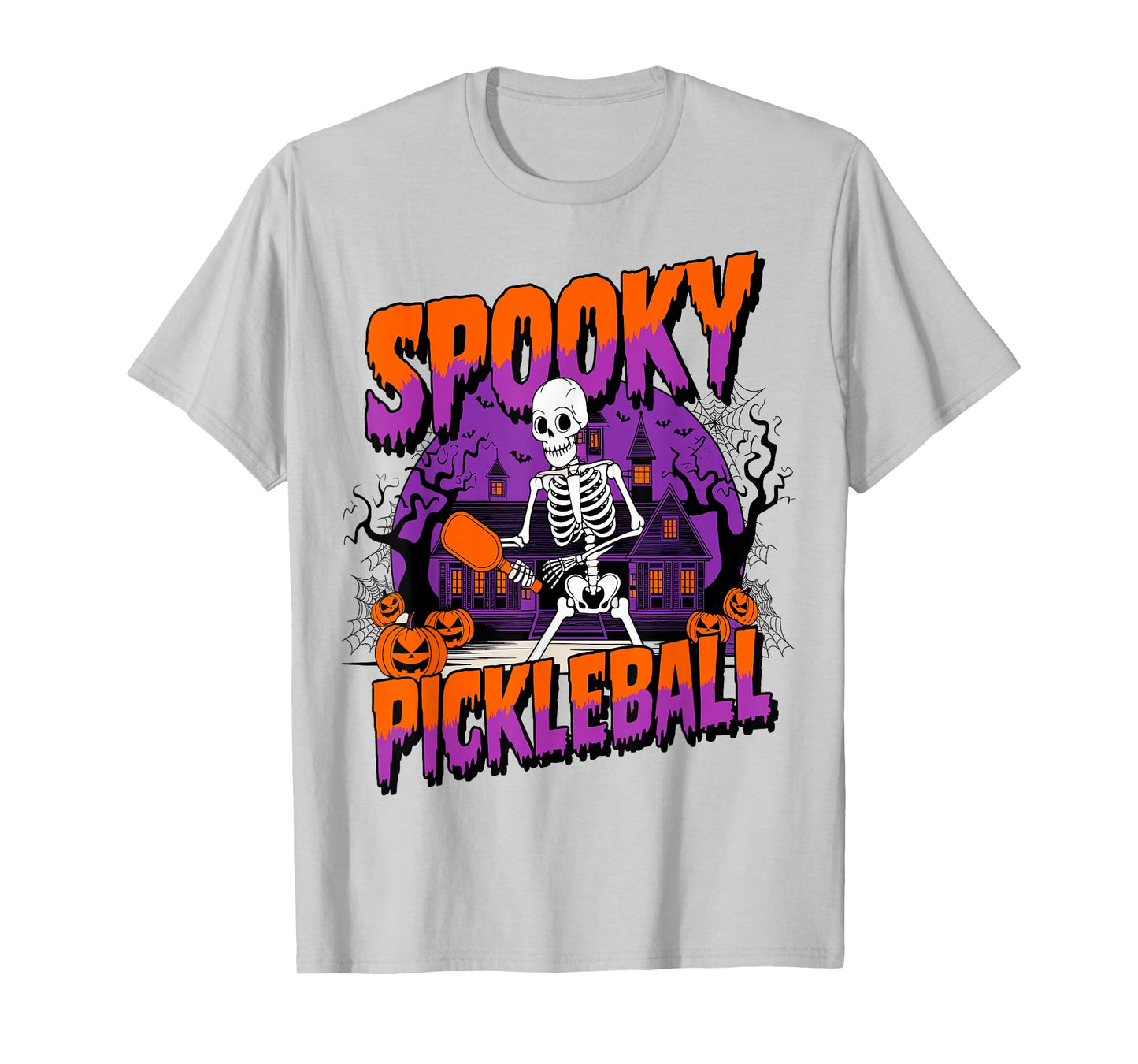 Pumpkin Skeleton Halloween Pickleball Spooky Sports T-Shirt