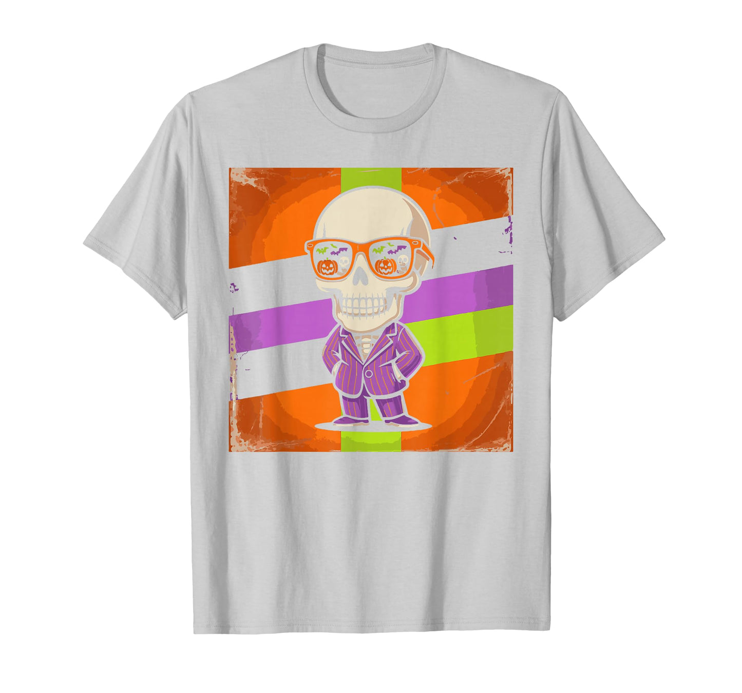 Retro Pumpkin Glasses Skeleton Halloween Costume Men Women T-Shirt