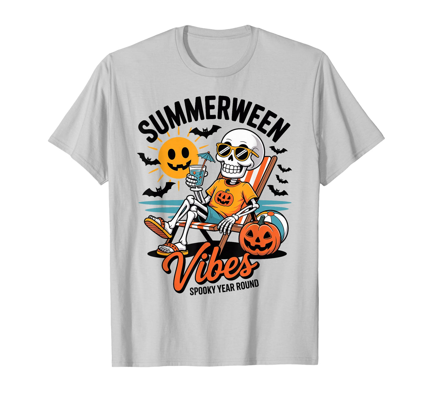 Summerween Vibes Skeleton on The Beach Spooky Year Round T-Shirt