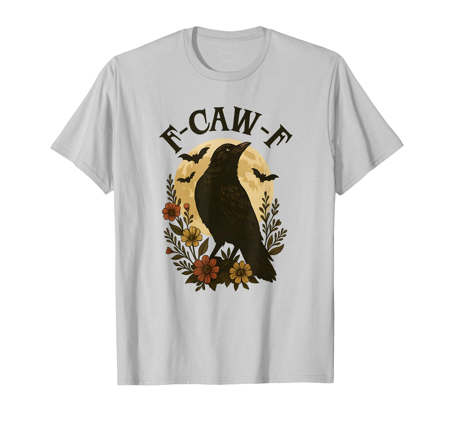 Black Crow F-Caw-F Raven Bird Saying Retro Floral Graphic T-Shirt