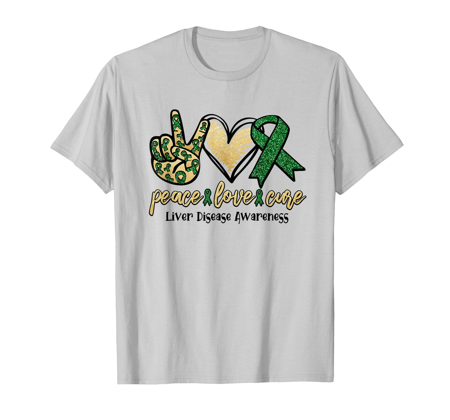 Peace Love Cure Liver Disease Shirt Awareness Ribbon Walk T-Shirt