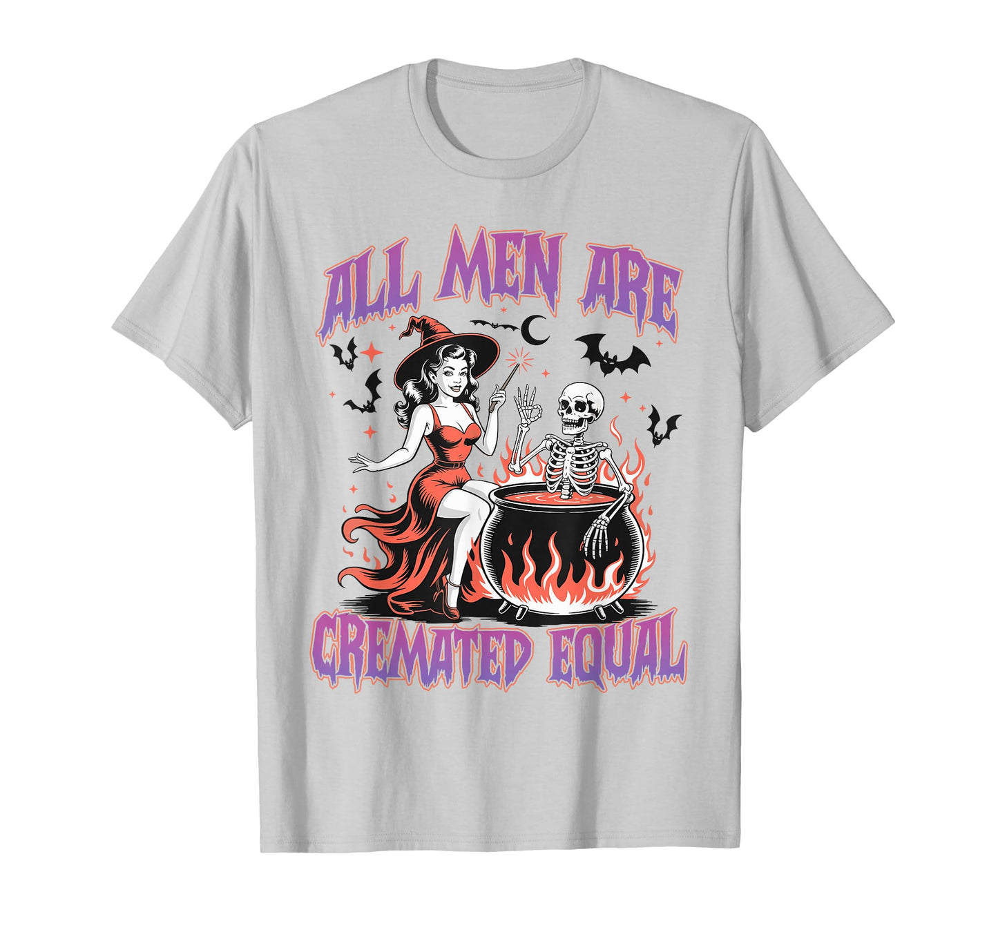 All Men are Cremated Equal Funny Halloween Witch Skeleton T-Shirt