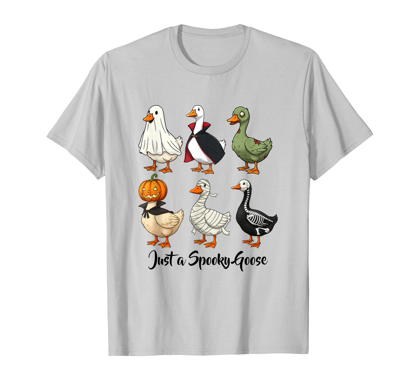 Just a Spooky Goose Funny Halloween Geese Skeleton Pumpkin T-Shirt