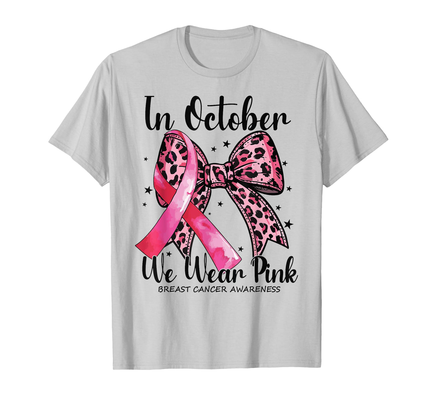 In October We Wear Pink Coquette Bow Leopard Breast Cancer T-Shirt