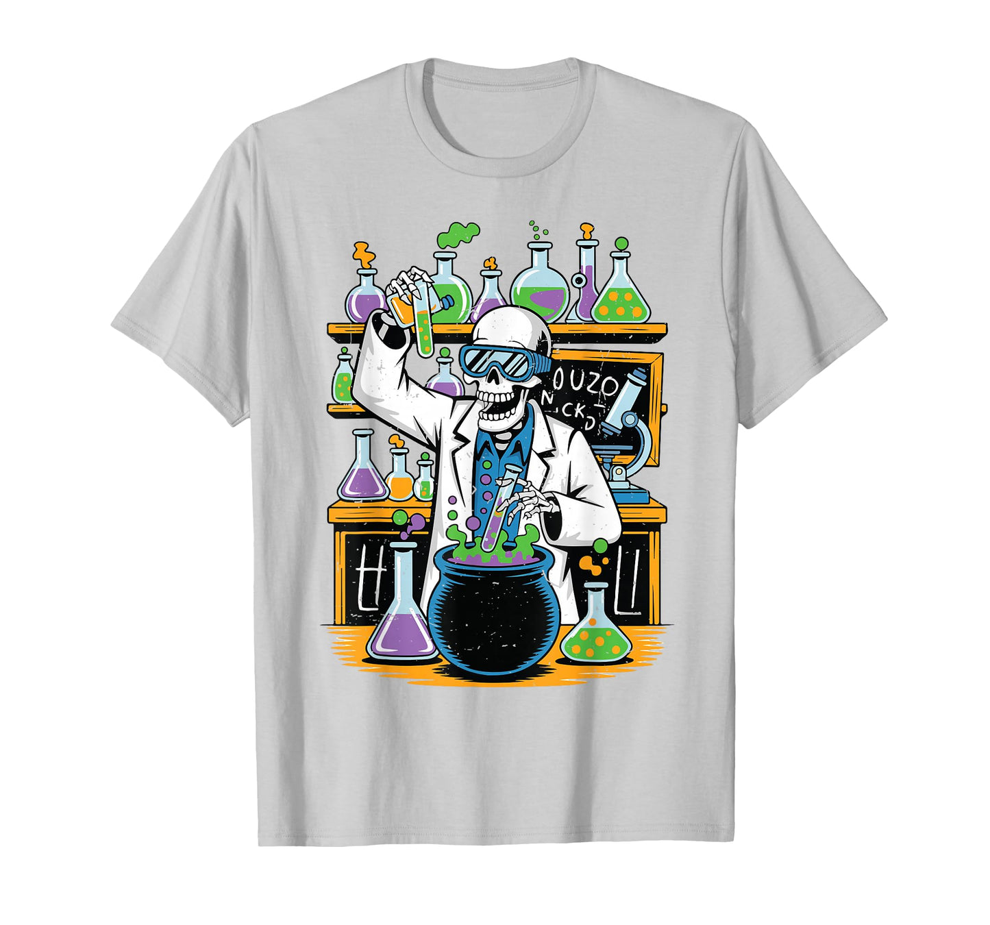 Skeleton Mad Scientist Science Teacher Halloween Costume T-Shirt