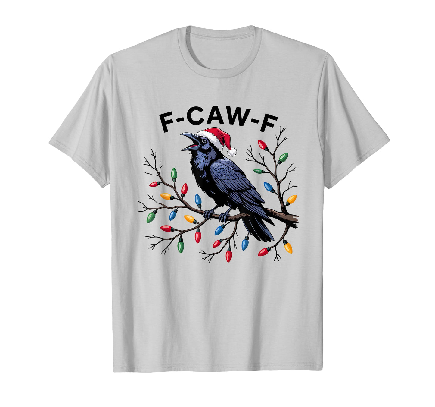 Black Crow F-Caw-F Funny Retro Christmas Lights Santa hat T-Shirt