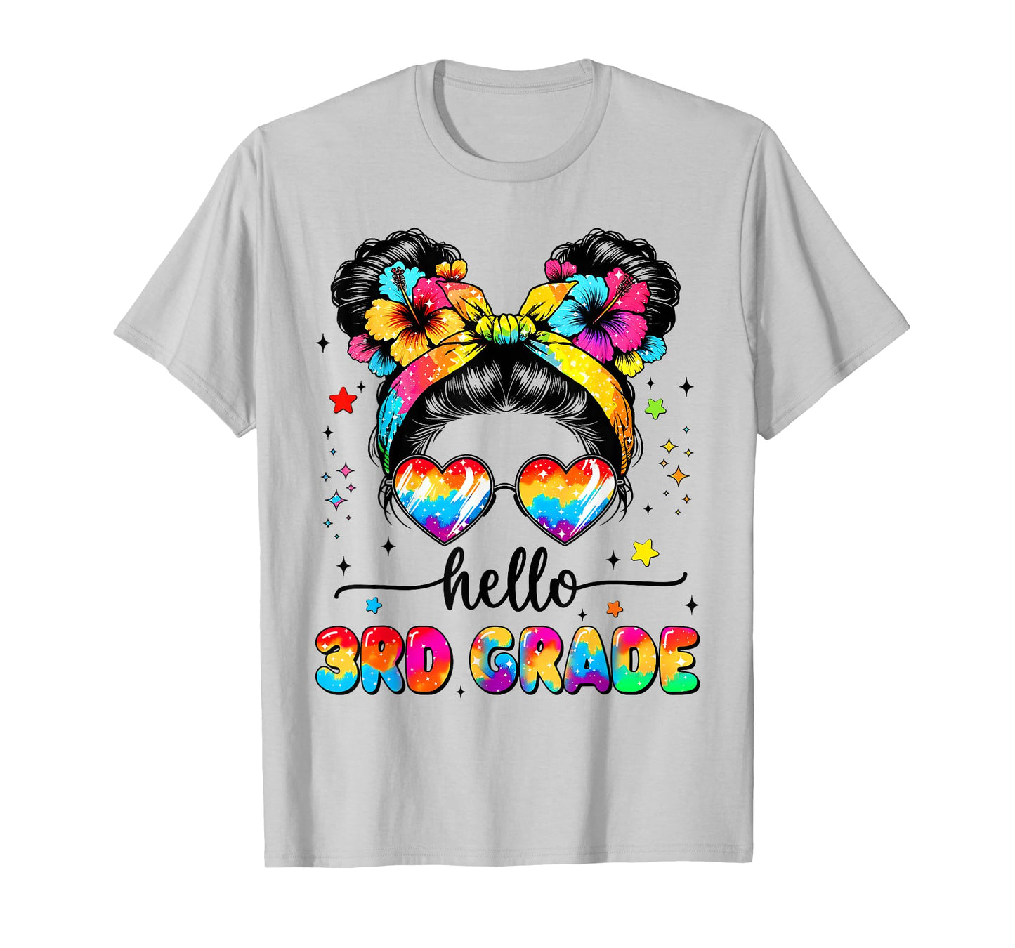 Hello 3rd Grade Messy Bun First Day Of School Outfits Girls T-Shirt