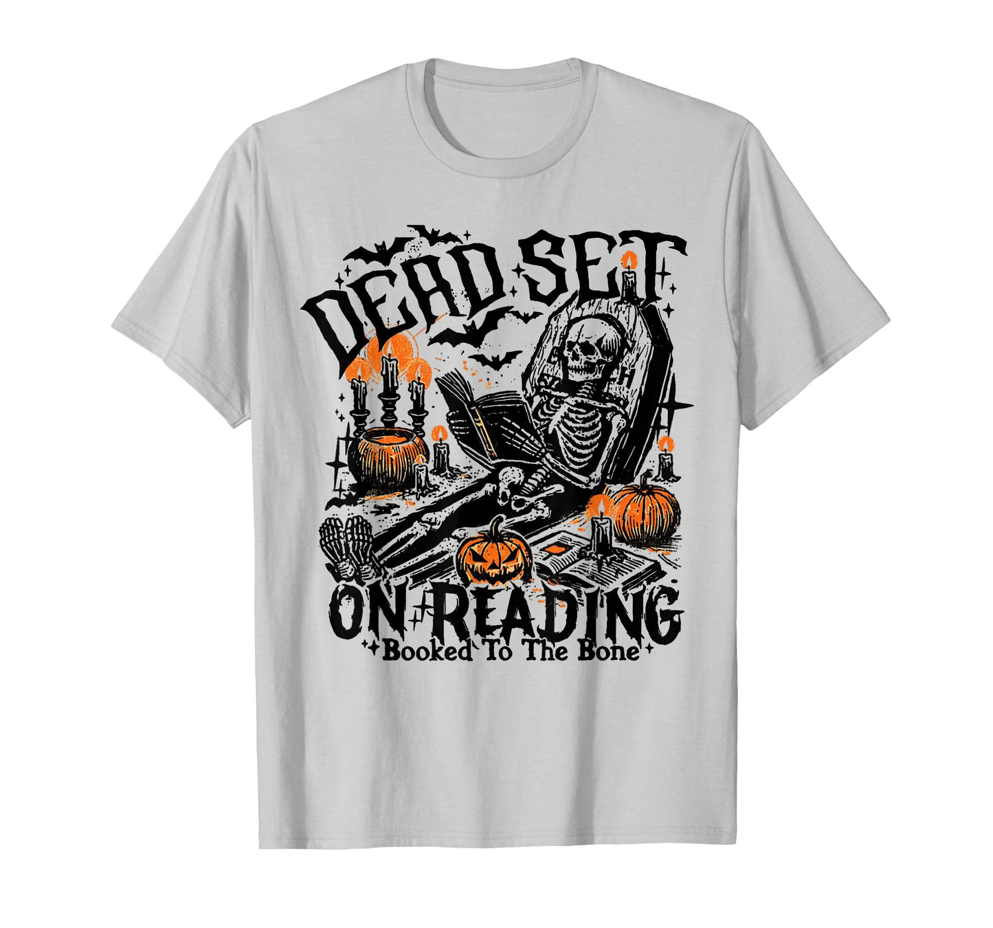Funny Book Dead Set On Reading Skeleton Halloween Spooky T-Shirt
