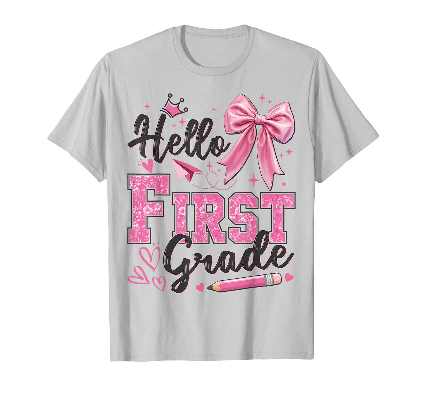 Hello First Grade First Day Of School Coquette Teacher Girl T-Shirt