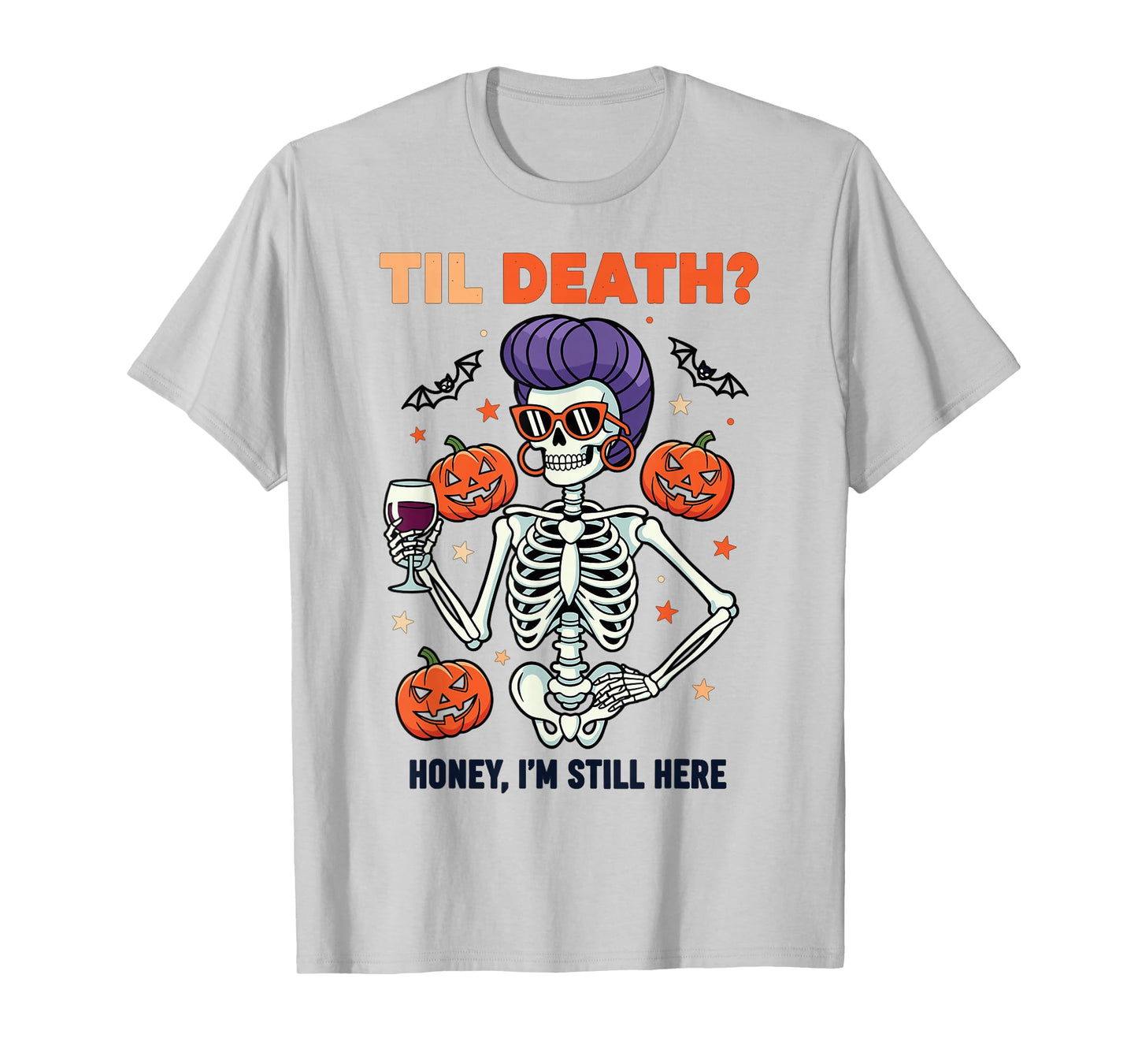 Funny Halloween Skeleton Design for Wine and Bat Lovers T-Shirt