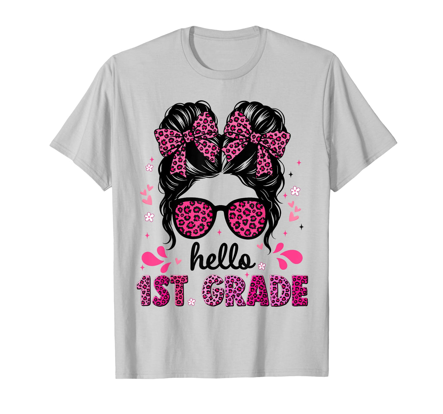 Hello 1st Grade Messy Bun Coquette First Day Of School Girls T-Shirt