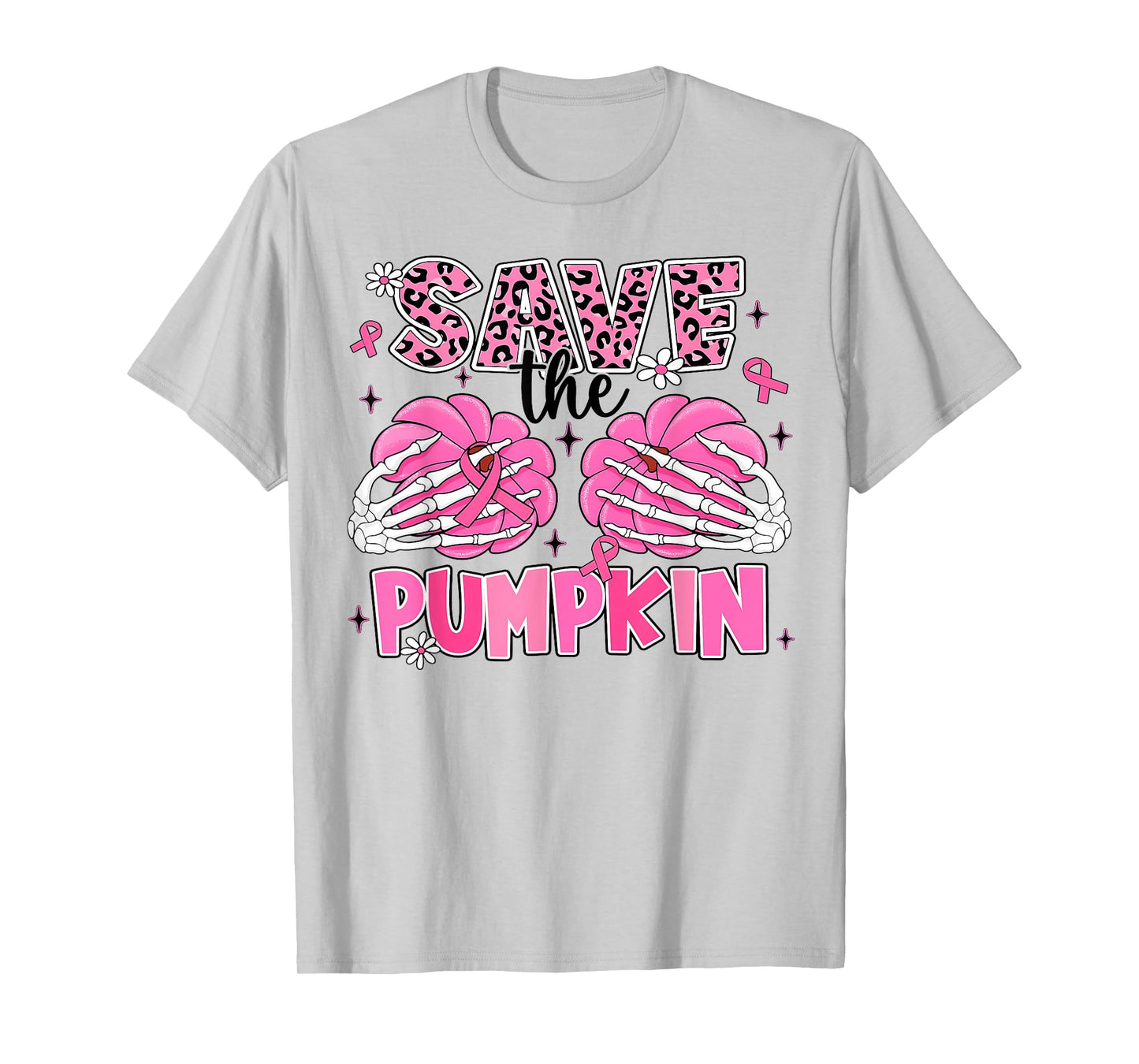 Save The Pumpkins Breast Cancer Awareness Skeleton Halloween T-Shirt