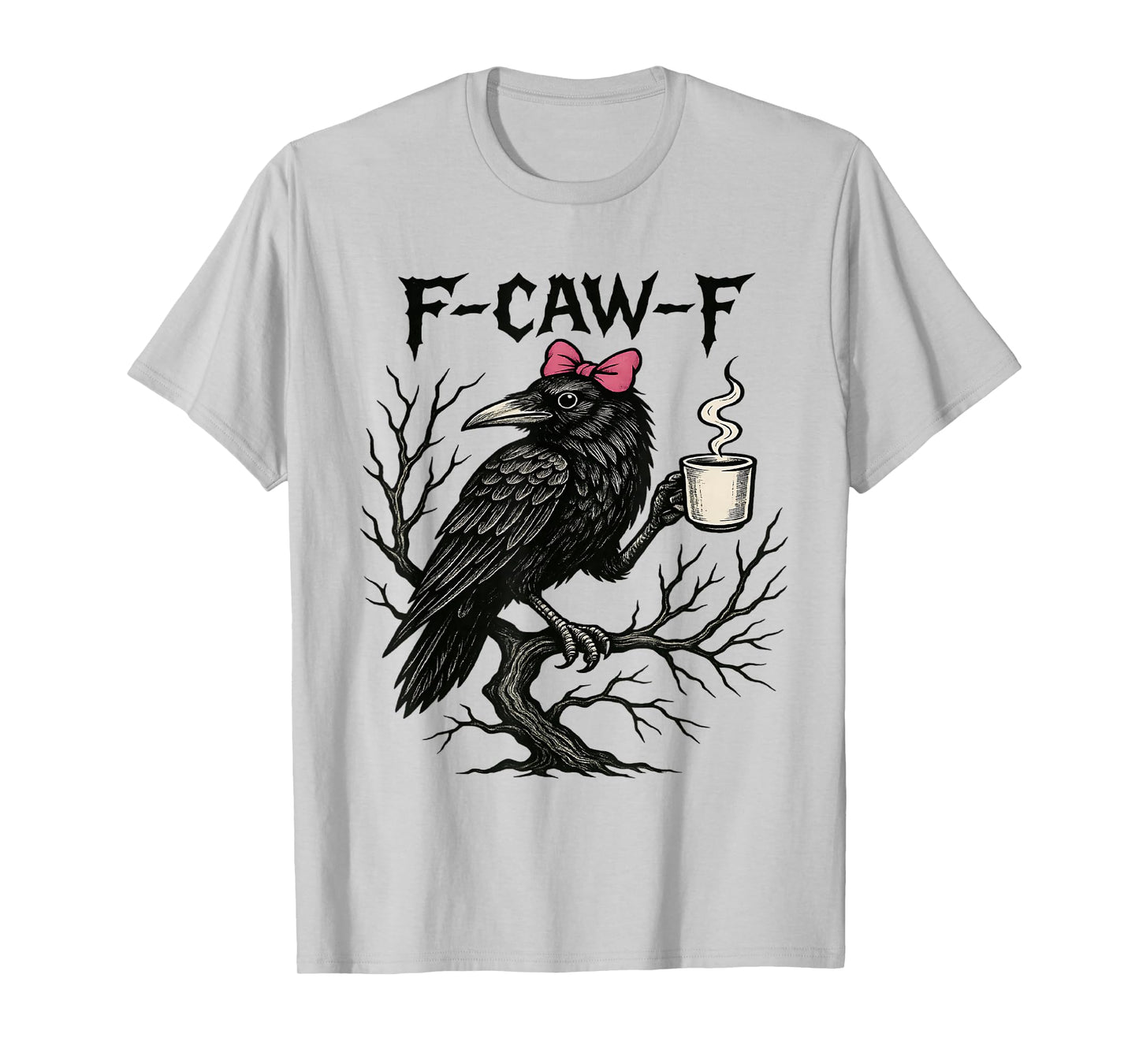 Black Crow Skull F-Caw-F Funny Retro Coquette Bow Halloween T-Shirt