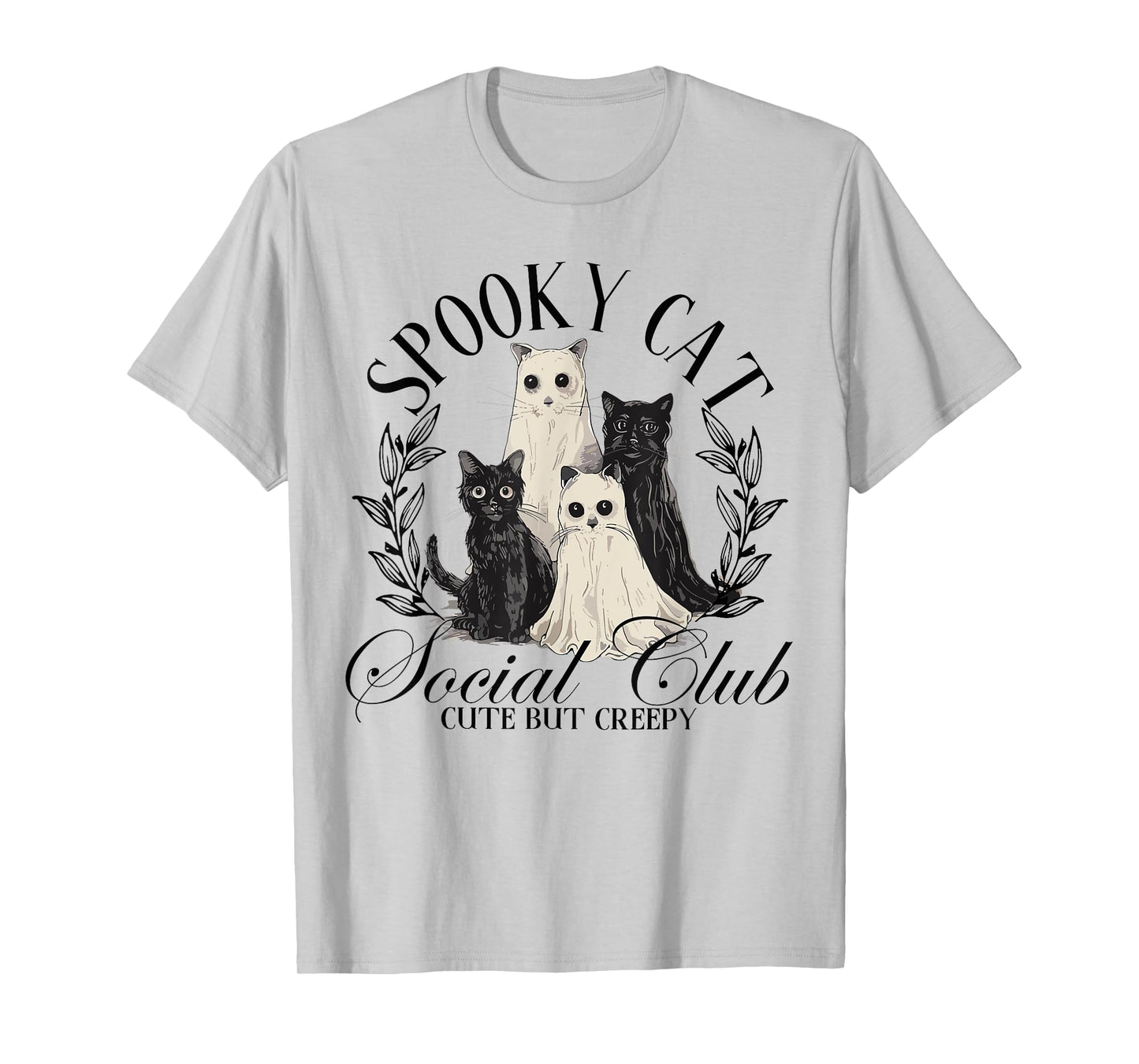 Spooky Cat Social Club Ghost Cat Halloween Gothic Black Cat Men Women Kids T-Shirt