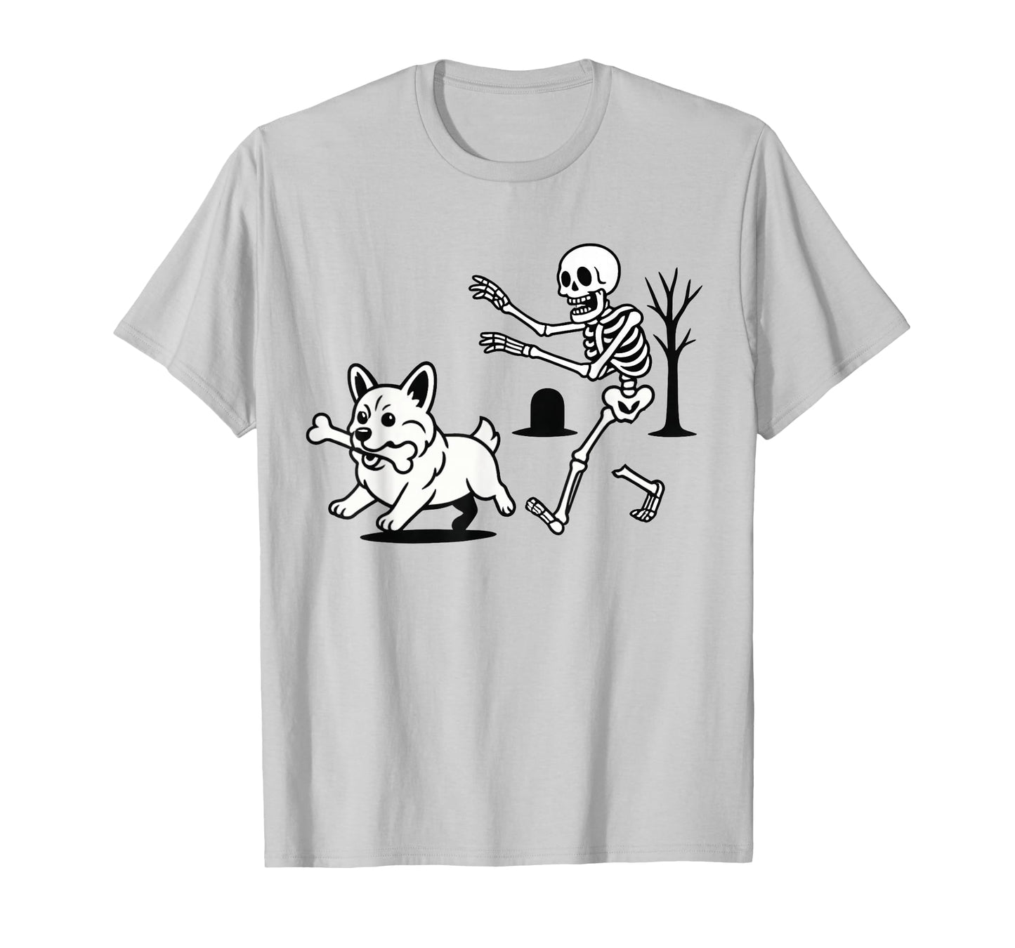 Skeleton Chasing Dog Funny Halloween Dog Mom Pet Lover T-Shirt