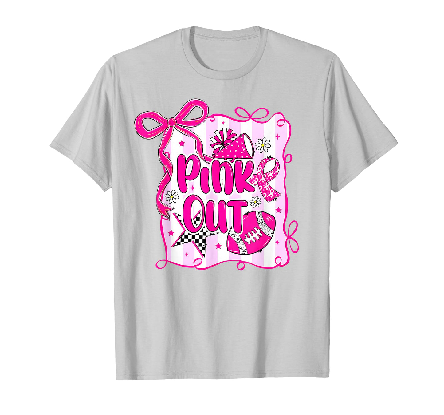 Pink Out Breast Cancer Football Coquette Bow Mom Girls Women T-Shirt