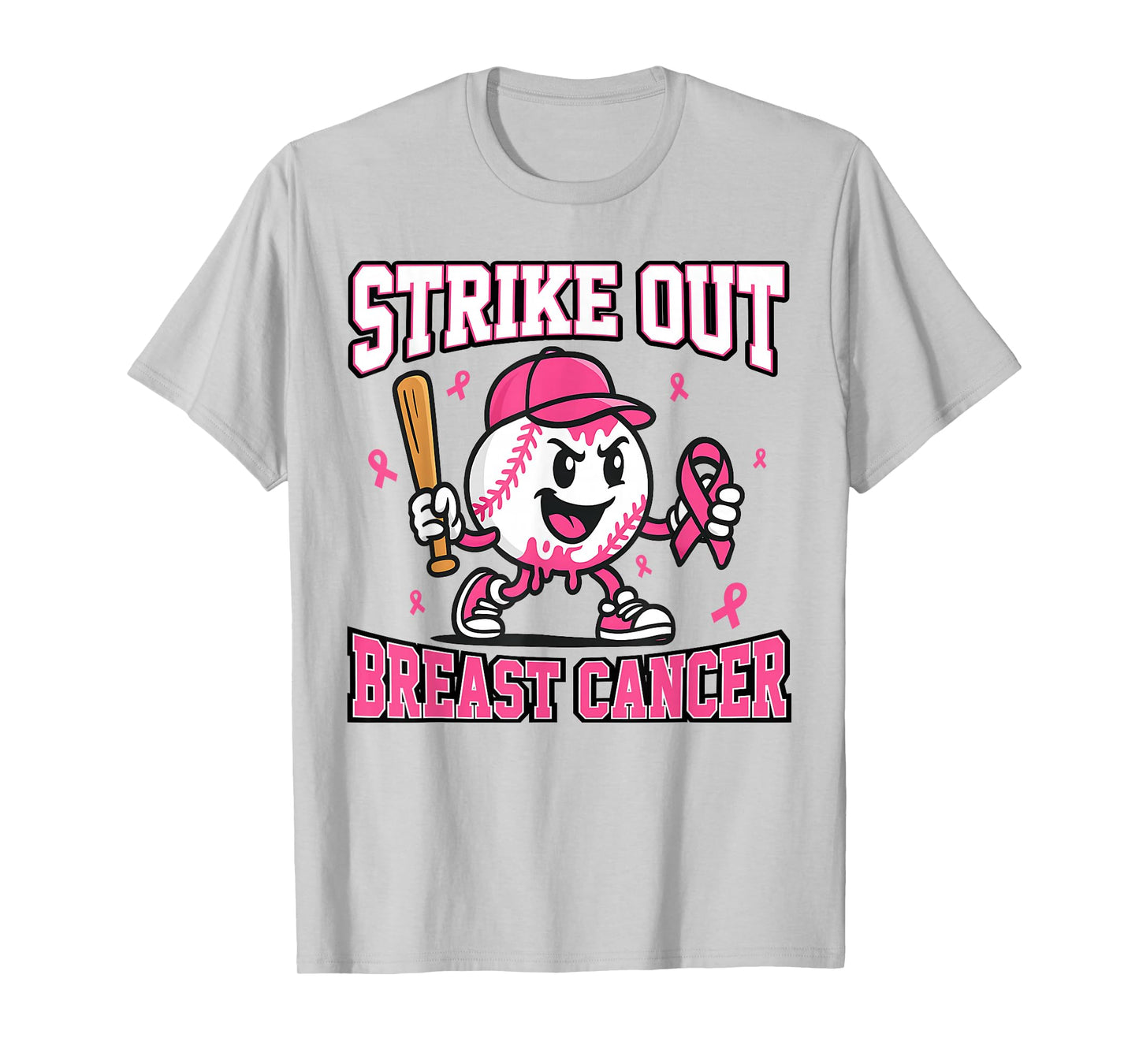 Strike Out Breast Cancer Baseball Ice Cream Drip Pink Ribbon T-Shirt
