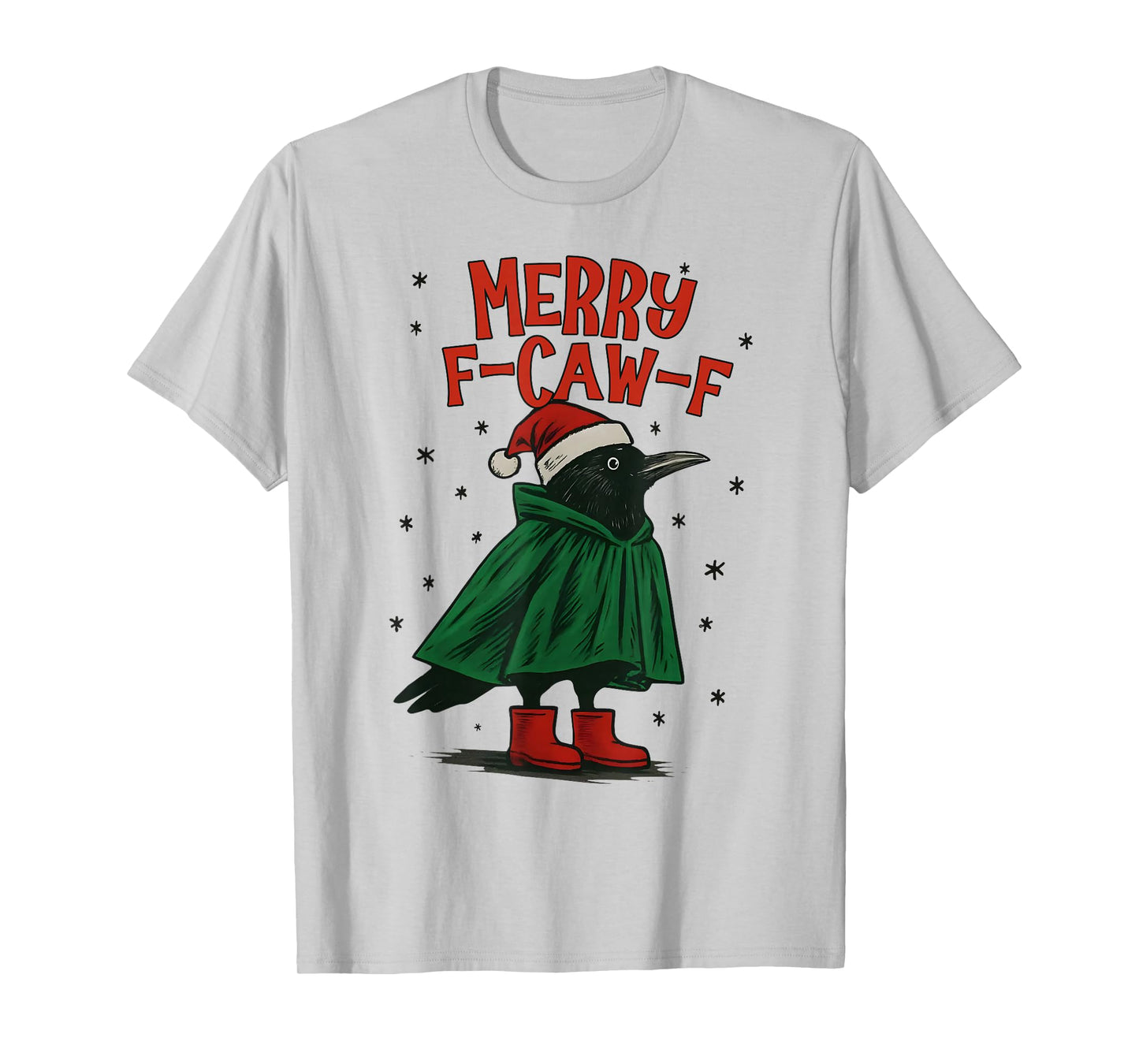 Funny Christmas F-Caw-F Holiday Cute Black Bird Santa Hat T-Shirt