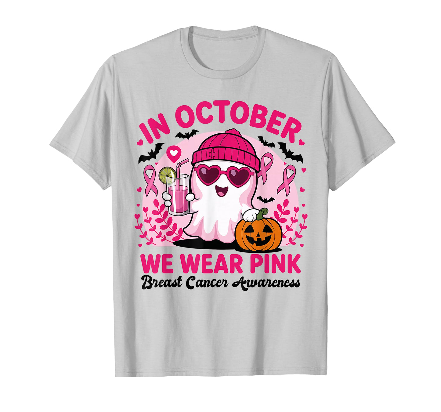 In October We Wear Pink Breast Cancer Awareness Halloween T-Shirt