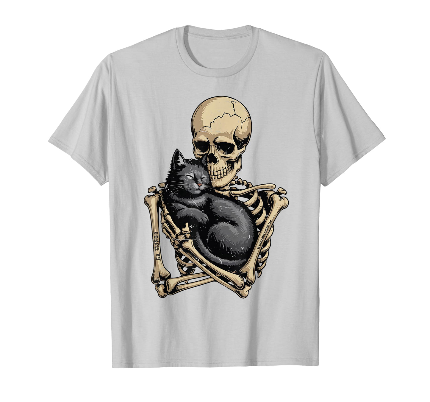 Skeleton Hugging Cat Halloween Funny Black Cat Lover Dad Mom T-Shirt