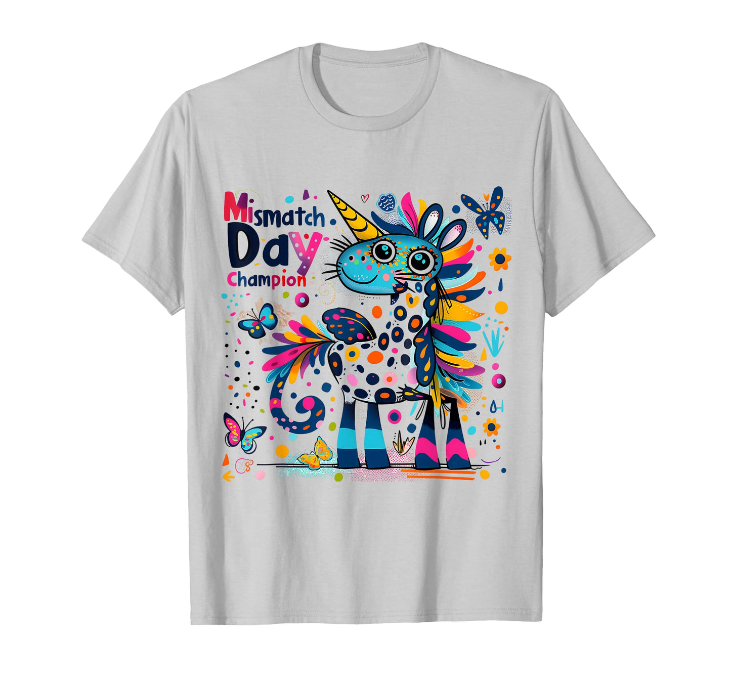 Mismatch Day Champion Funny Colorful Unicorn T-Shirt