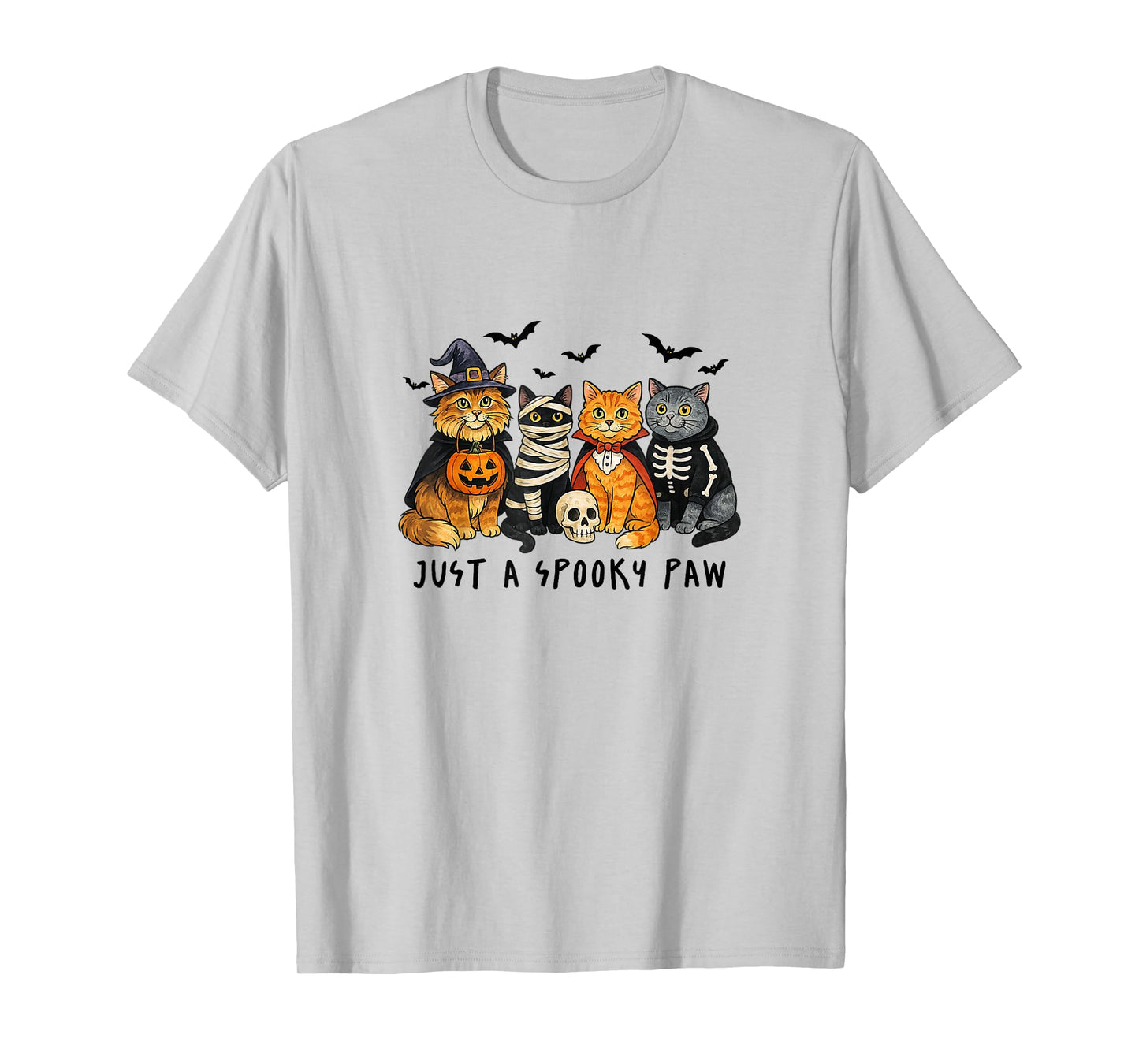 Just a Spooky Paw Halloween Cat Funny Cute Mummy Skeleton T-Shirt