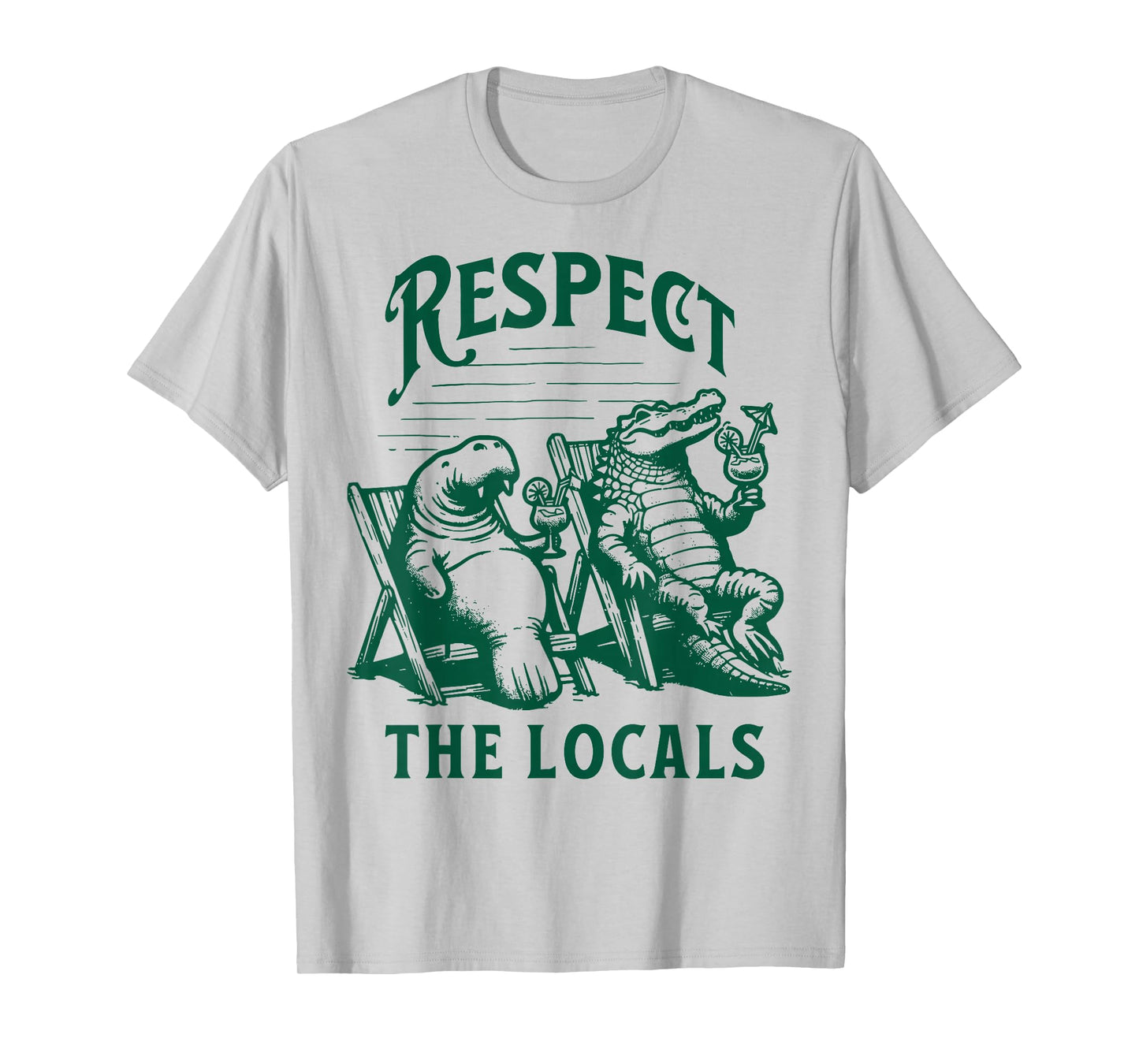 Vintage Florida Respect The Locals Nature Manatee Crocodile T-Shirt