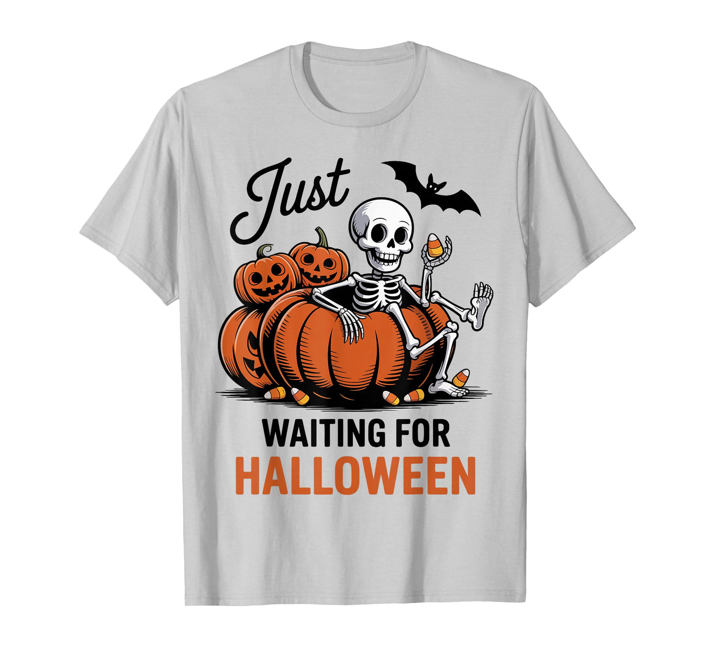 Just Waiting for Halloween Skeleton Spooky Summerween T-Shirt
