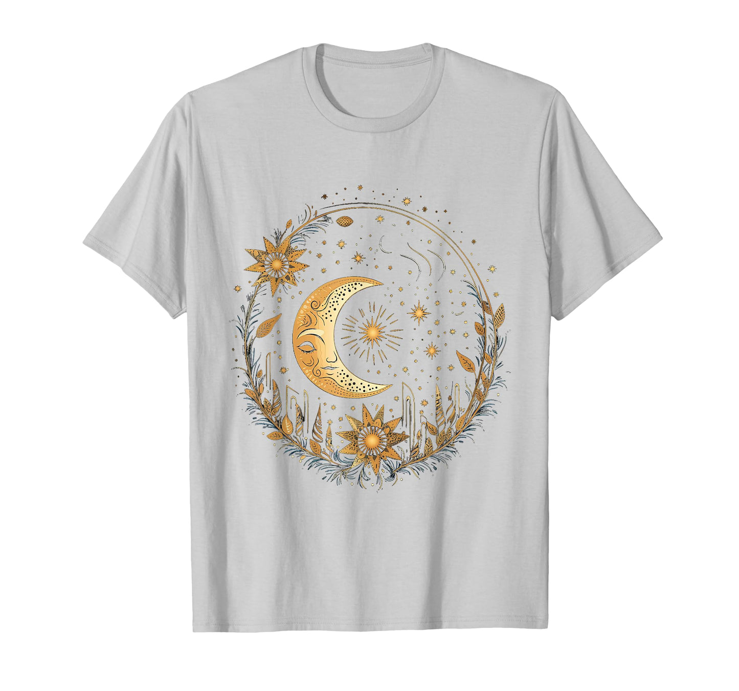 Mystical Sun and Moon with Woman Mystical Flowers Aesthetic T-Shirt