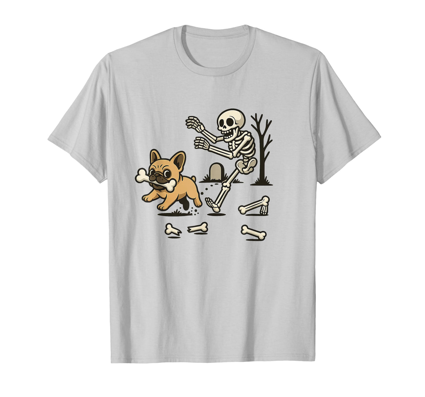 Funny Bulldog Skeleton Halloween Shirt Cartoon Spooky Tee T-Shirt