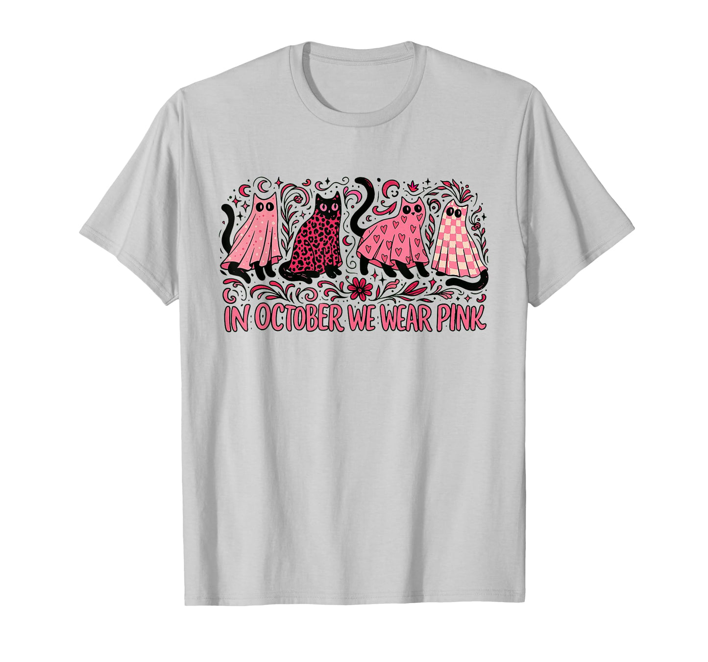 in October We Wear Pink Tee, Breast Cancer Awareness Cat Mom T-Shirt