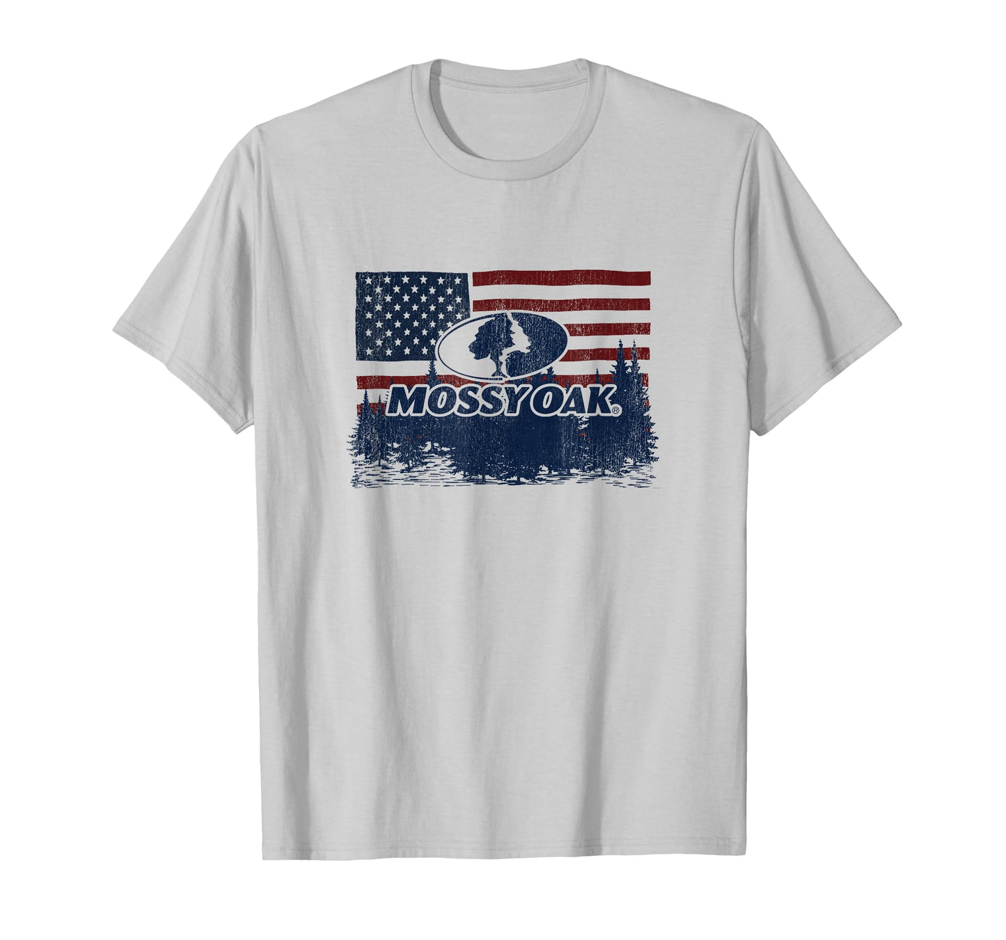 Mossy Oak 4th Of July American Flag Forest Distressed Logo T-Shirt