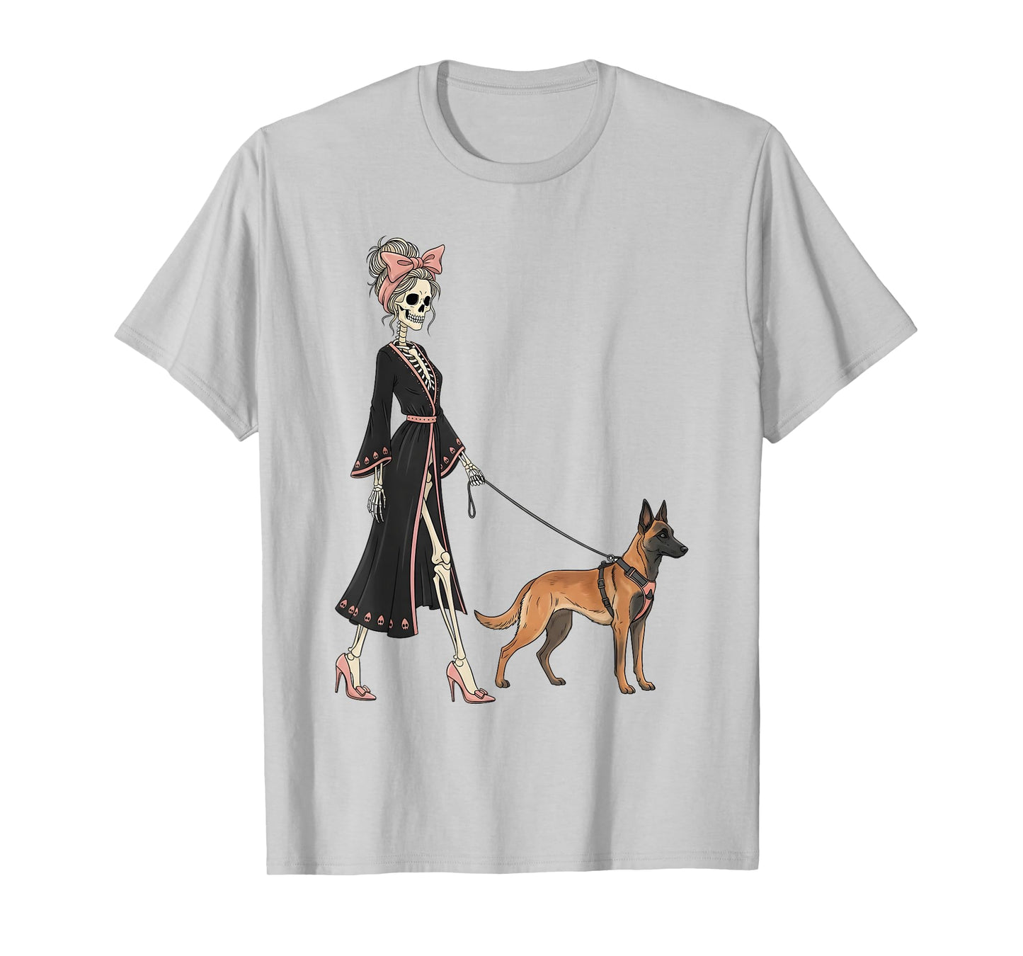 Skeleton Belgian Malinois Dog Walking Halloween Women T-Shirt
