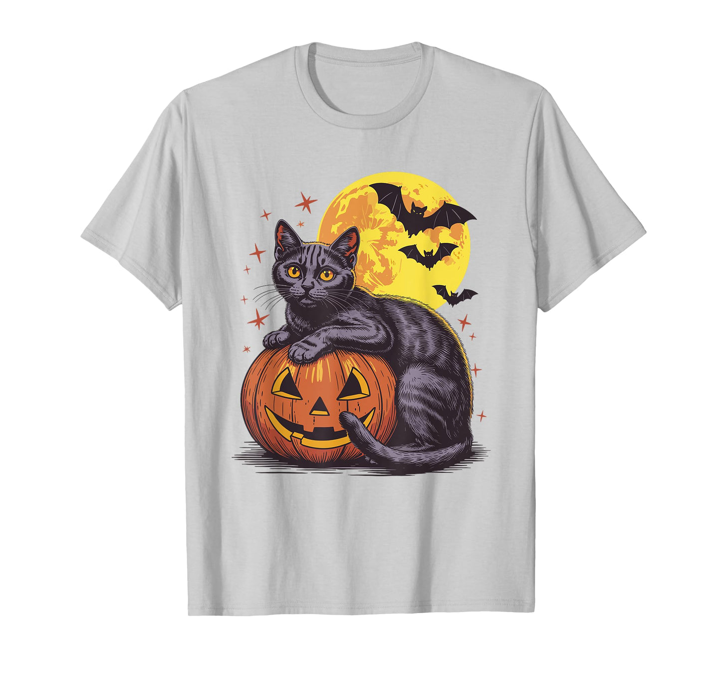 Retro Black Cat Pumpkin Halloween - Spooky Moon Bats Costume T-Shirt