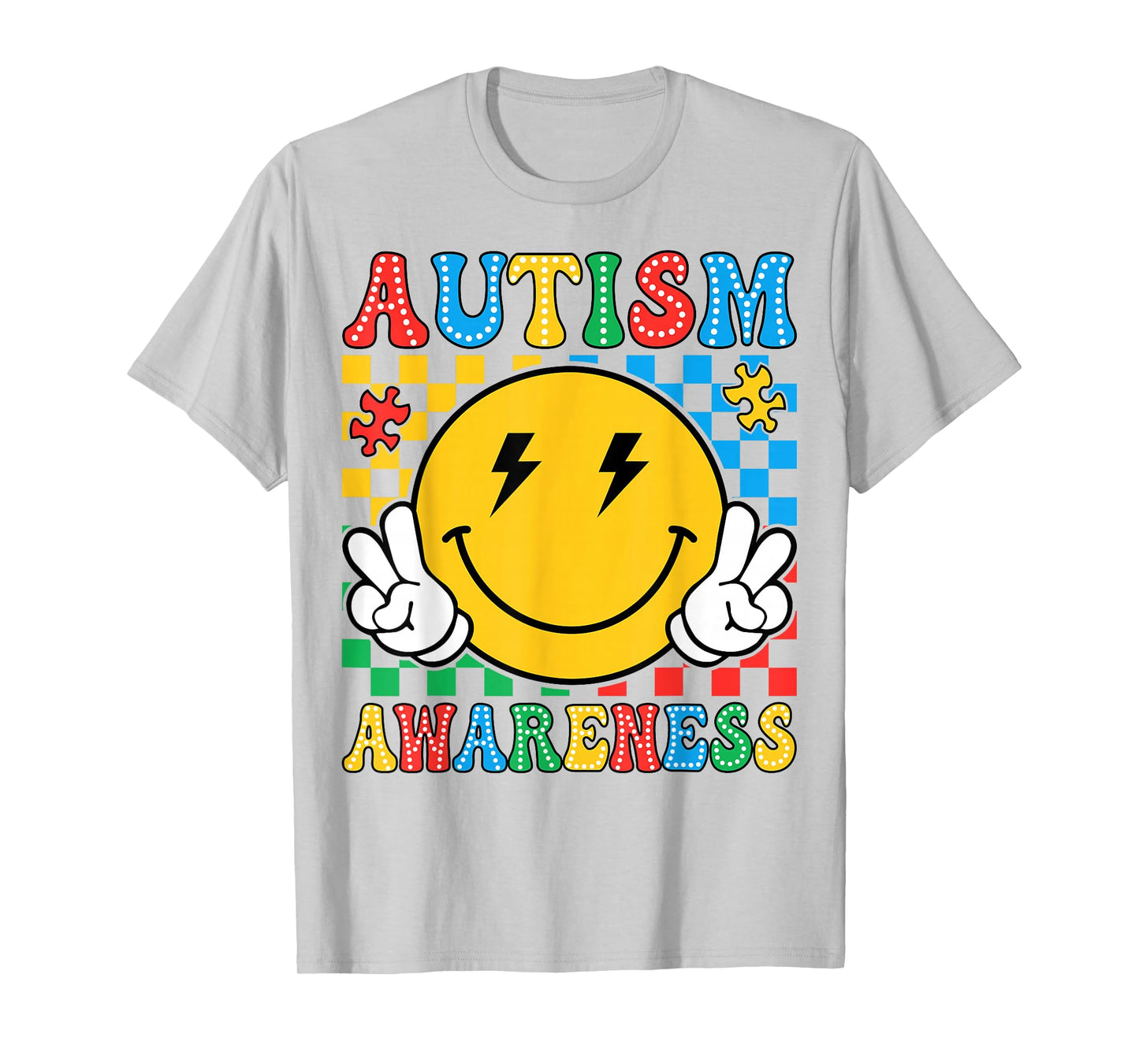 Retro Groovy Autism Awareness Smile Men Women Kids T-Shirt