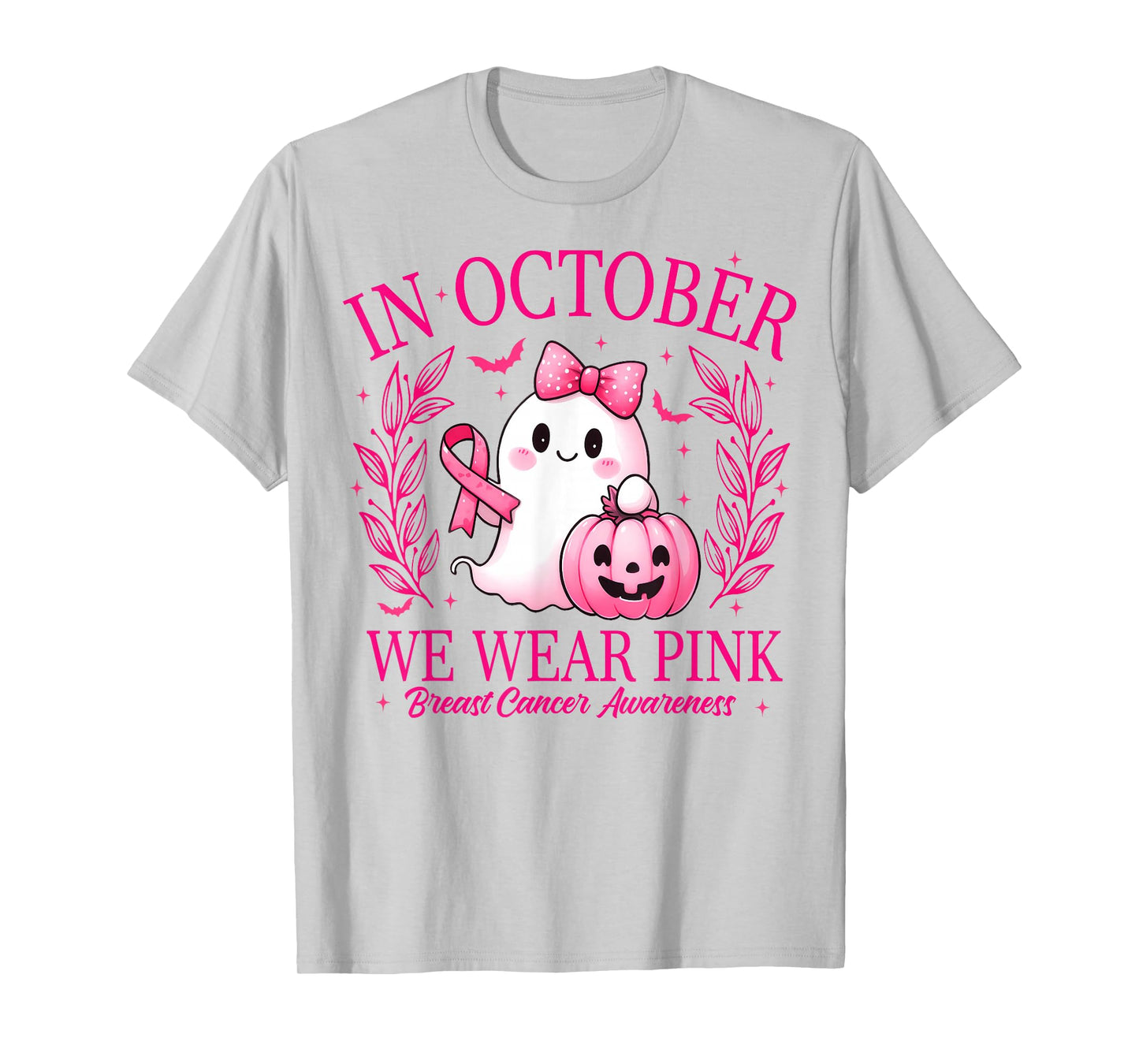 in October We Wear Pink Ghost Boo Halloween Breast Cancer T-Shirt