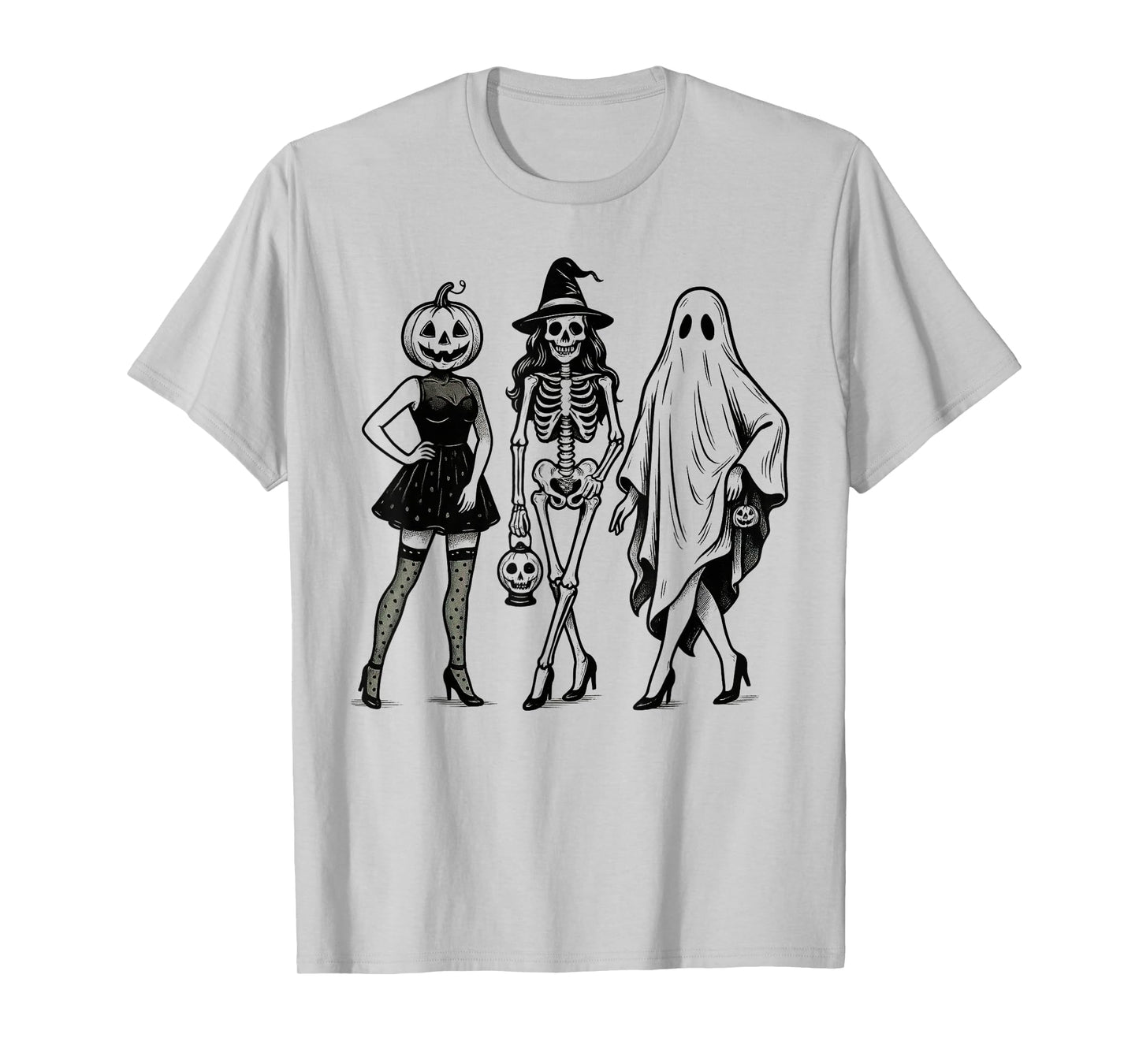 Spooky Halloween Girl Squad Skeleton Ghost Pumpkin Witchy T-Shirt