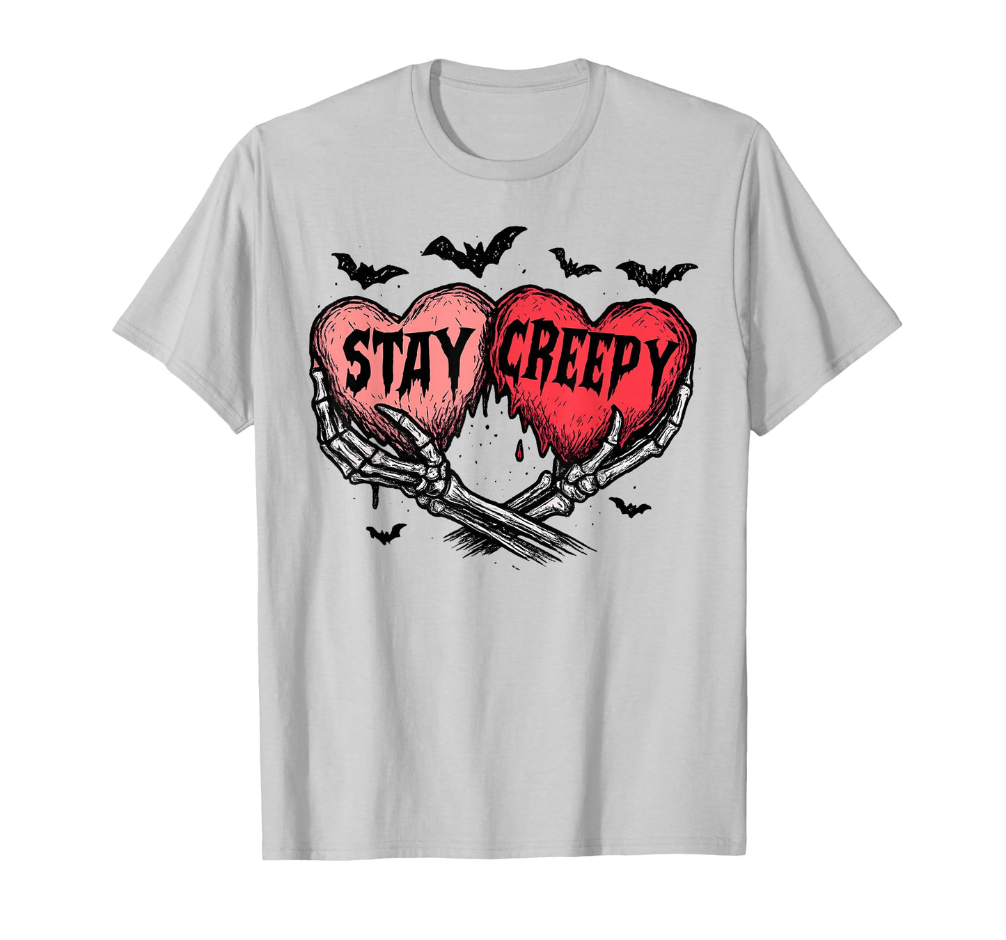 Stay Creepy Dripping Heart Halloween Skeleton Hand Spooky T-Shirt