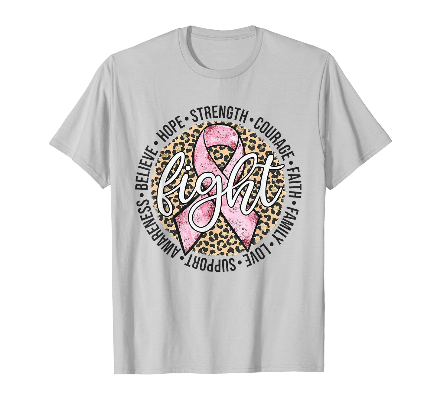 Fight Breast Survivor Breast Cancer Awarenes Leopard Womens T-Shirt