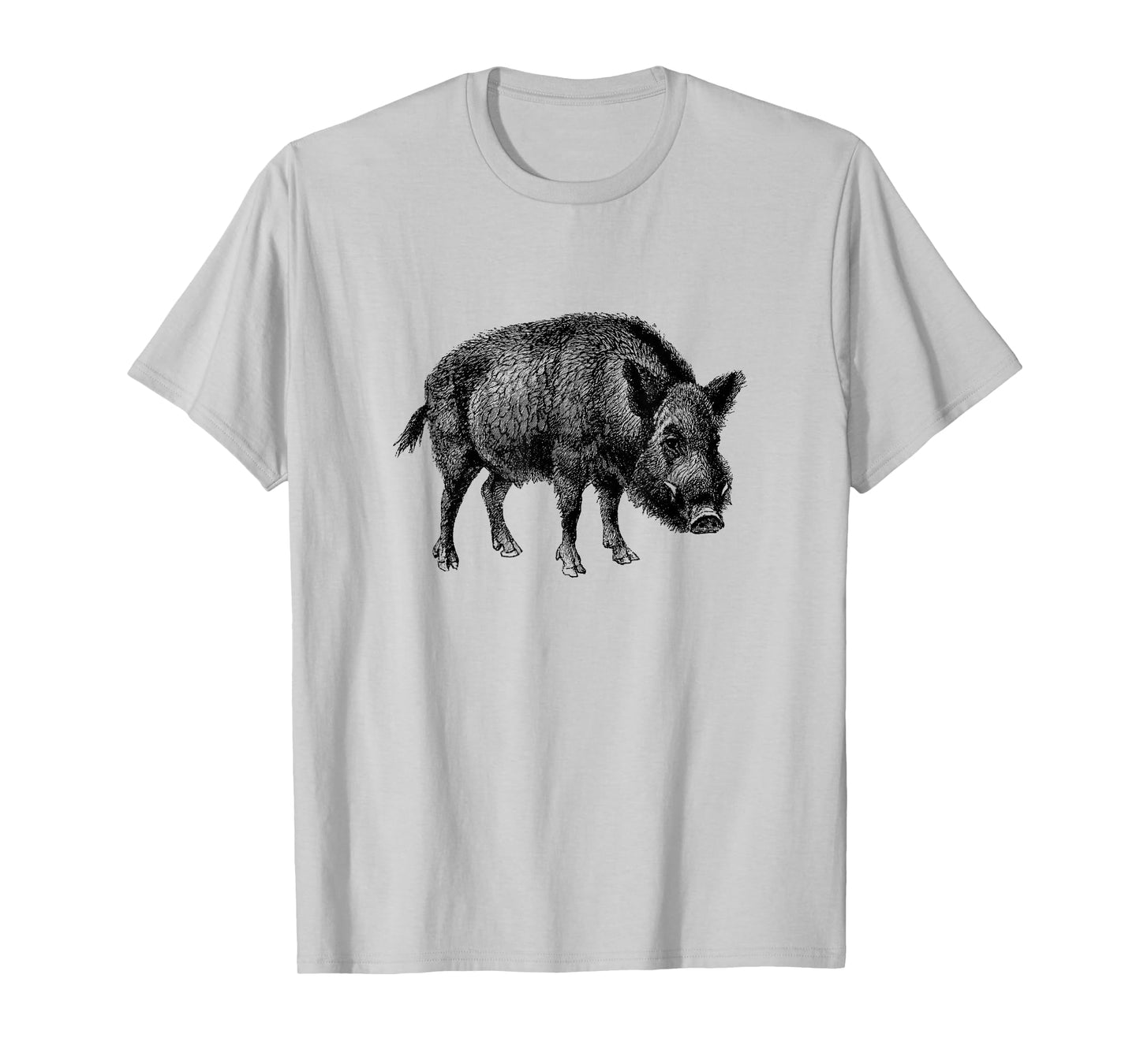 The New Antique Vintage Wild Boar Print T-Shirt - Women's Grey Classic Fit Crew Neck Short Sleeve T-Shirt - Small