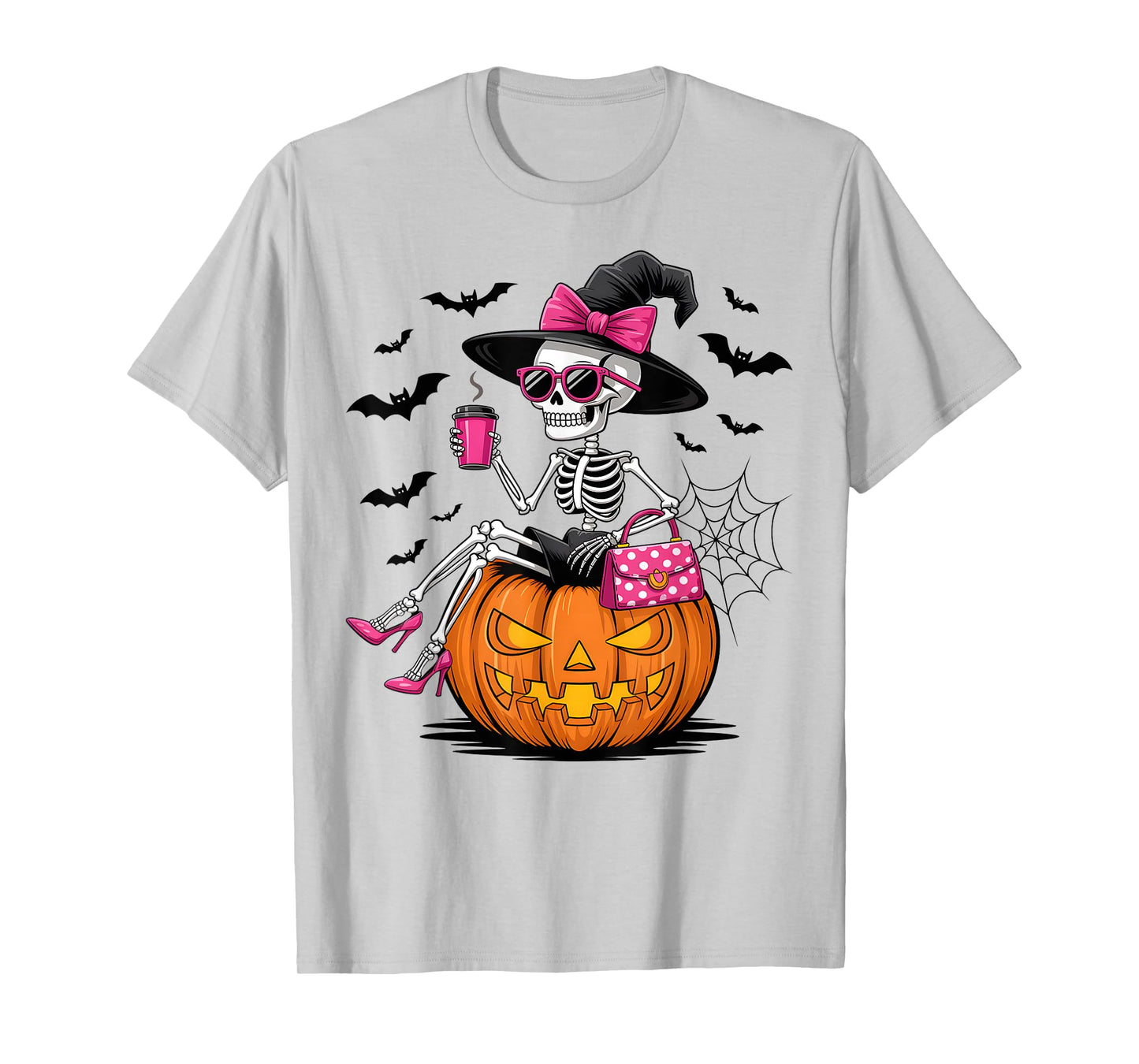 Cute Skeleton Drinking Coffee Lover Halloween Costumes Women T-Shirt