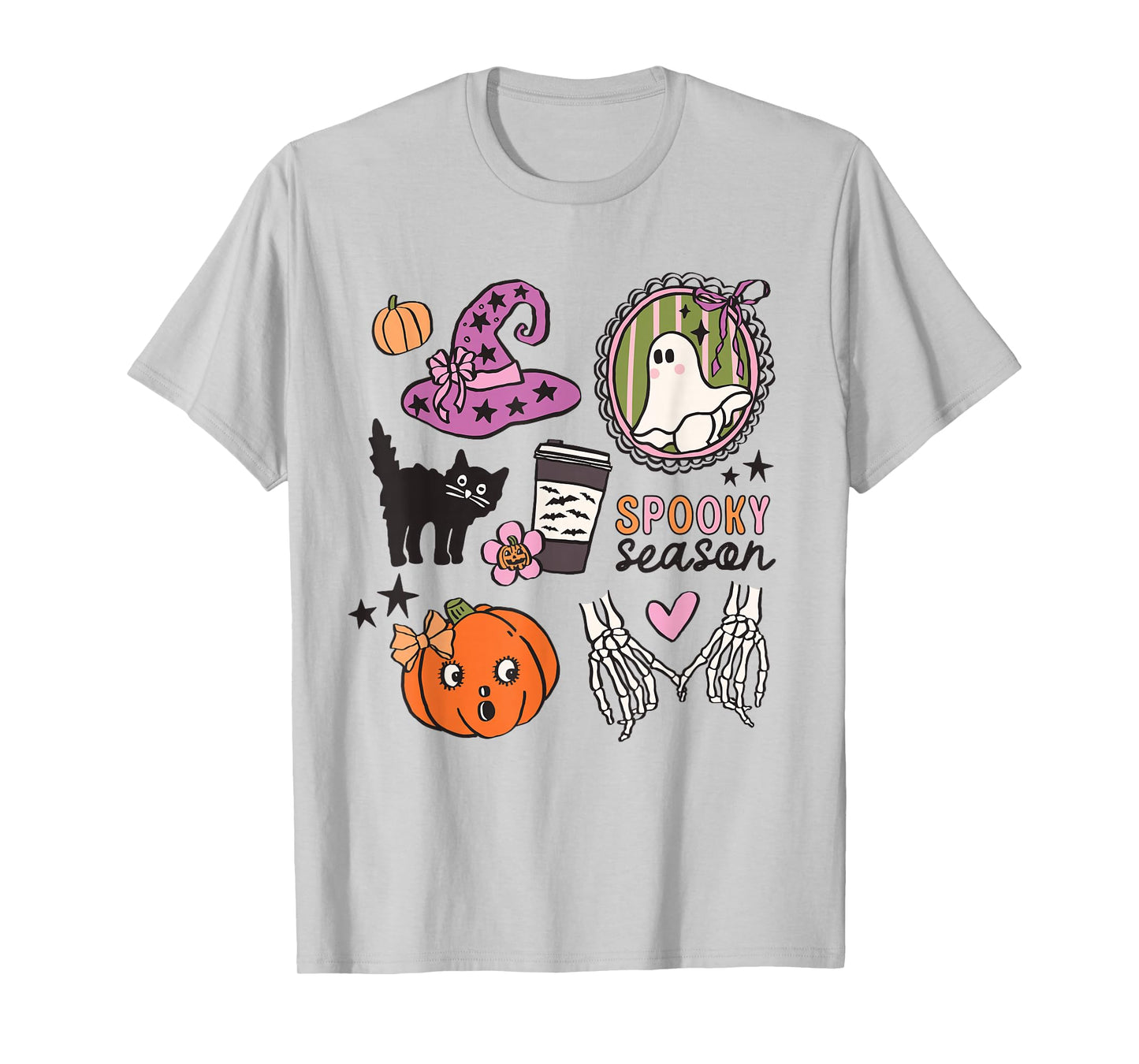 Cute Halloween Witch Ghost Pumpkin Black Cat Spooky Season T-Shirt