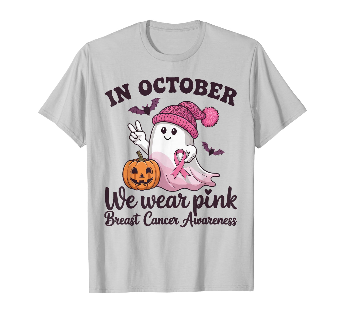 in October we wear Pink Halloween Breast Cancer Awareness T-Shirt