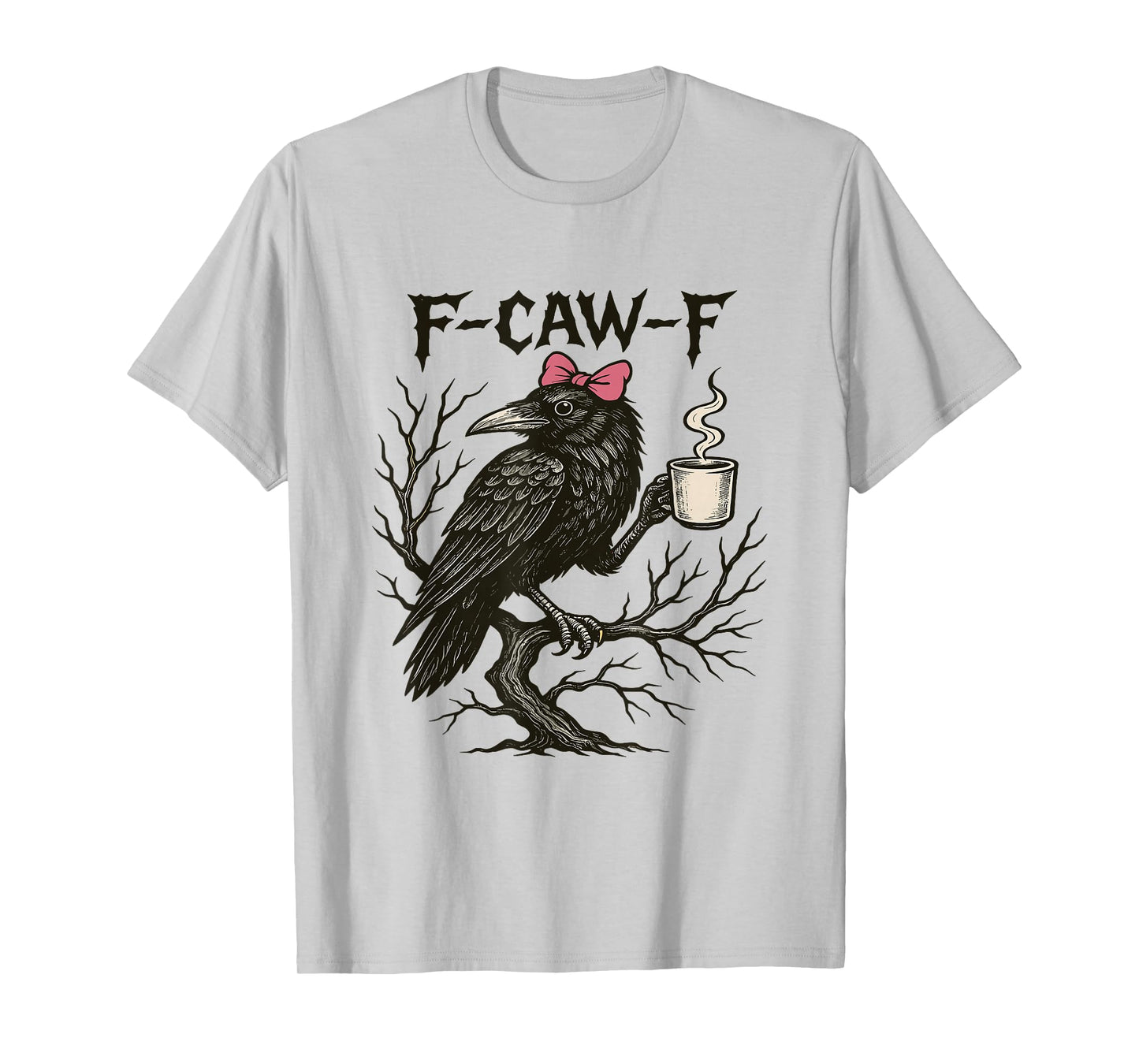Coquette Bow Crow Raven F-CAW-F Halloween Dark Bird Spooky T-Shirt