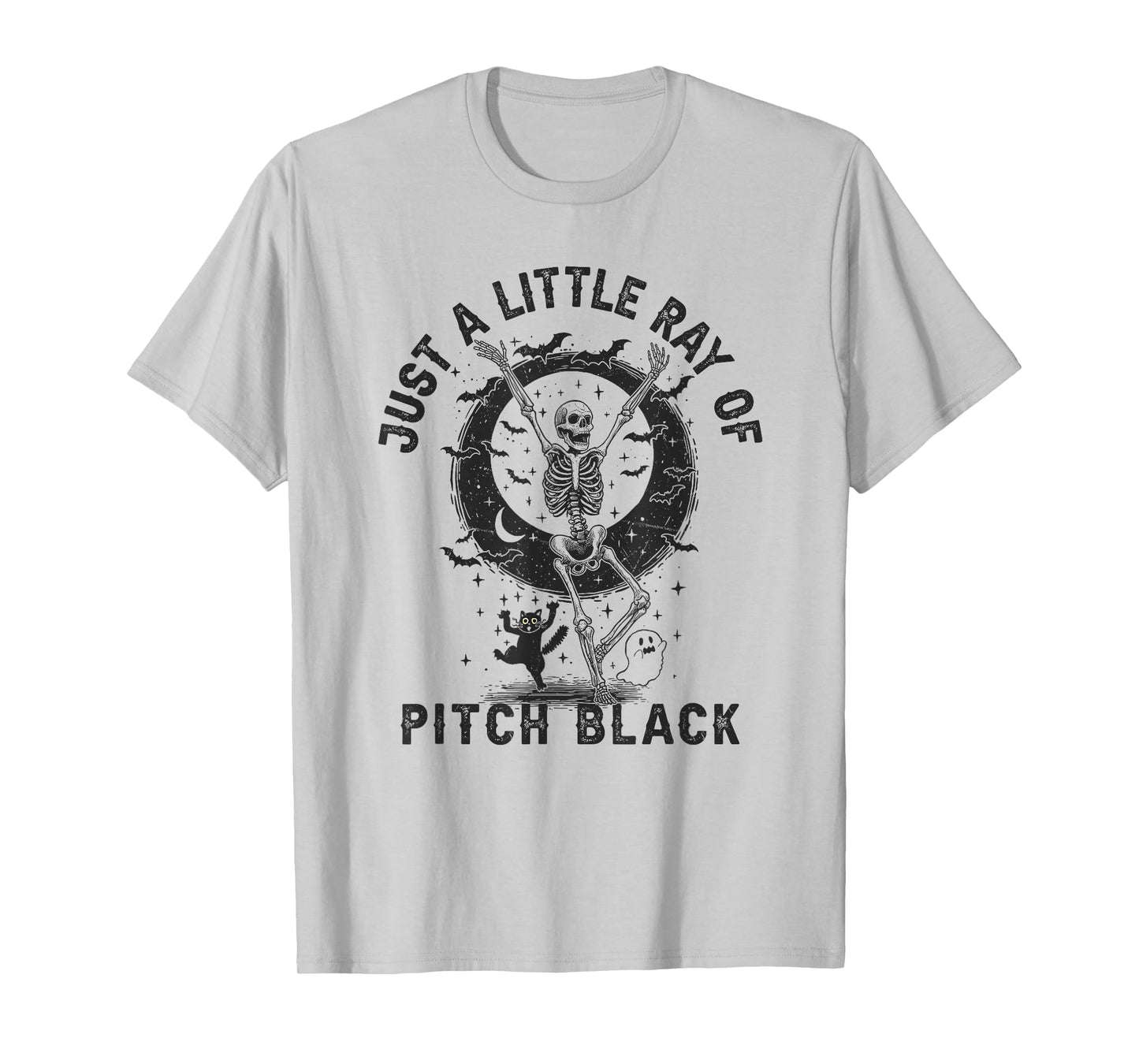 Dancing Rock Skeleton Black Cat Scary Halloween Men Women T-Shirt
