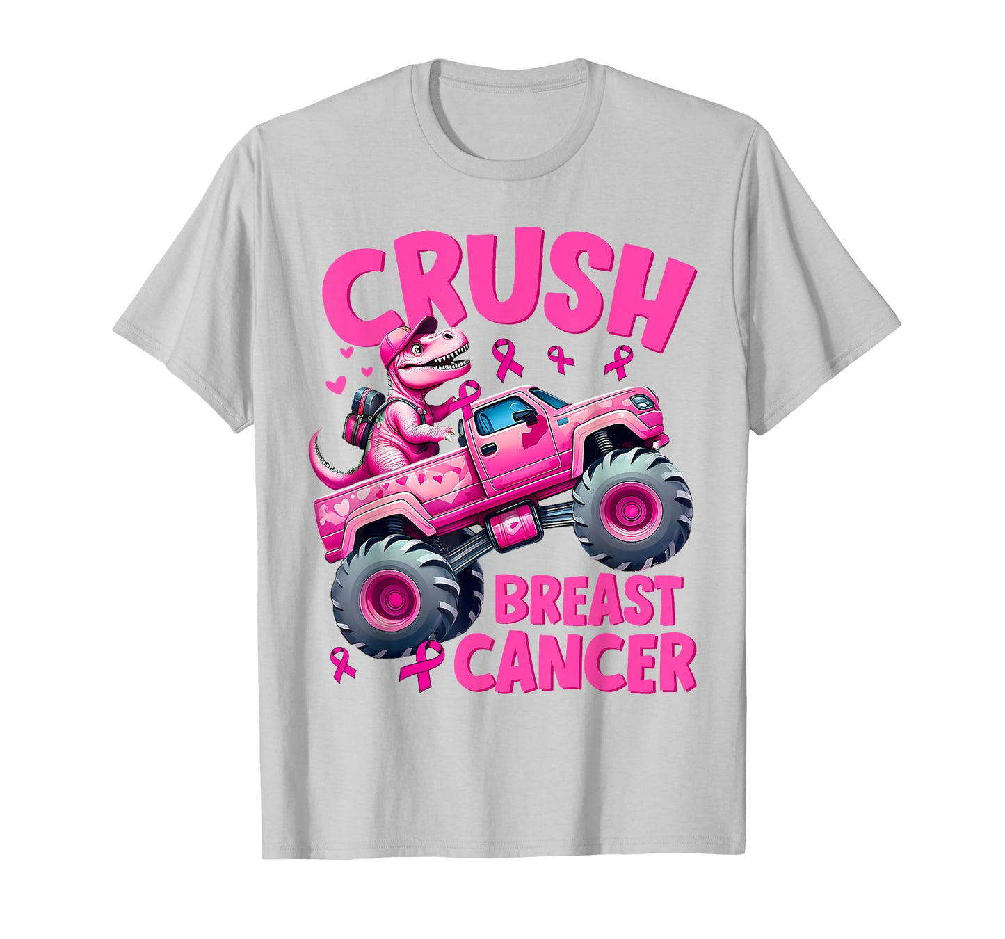 Crush Breast Cancer Pink T-Rex Dinosaur Monster Truck Boys T-Shirt